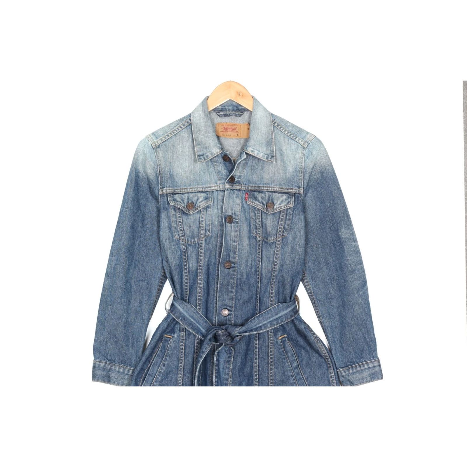 Levi's VINTAGE Levi’s Belted Long Denim Jacket Women Size S Jeans Jacket, Blue, Vintage, Leather? (note: not allowed) Size S / US 4 / IT 40 - 3 Thumbnail