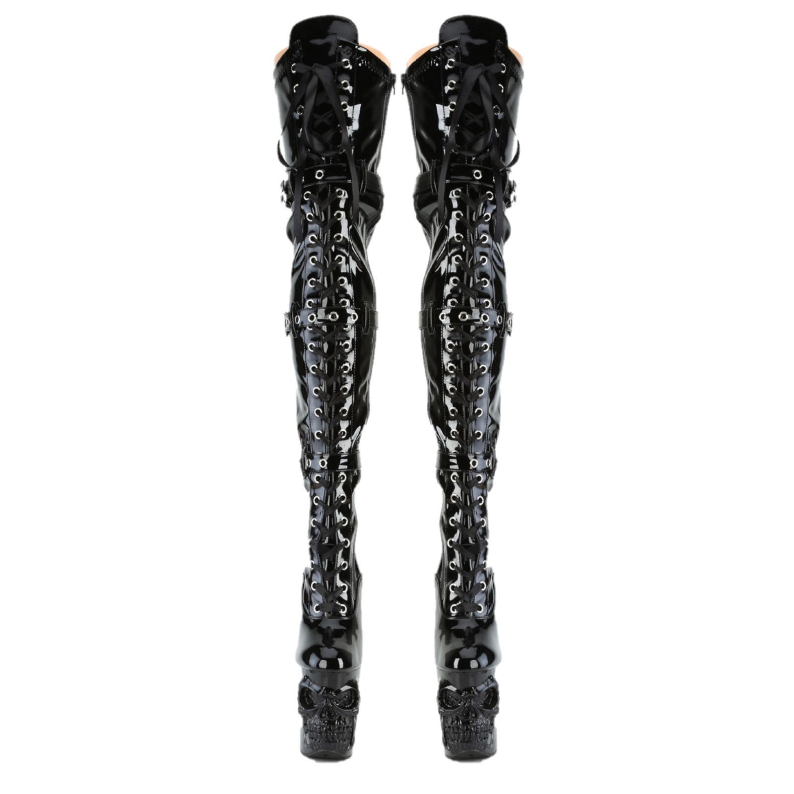 Other Rapture Black Patent Skull & Bones 8" High Heel Platform Thi Size US 8 / IT 38 - 3 Thumbnail
