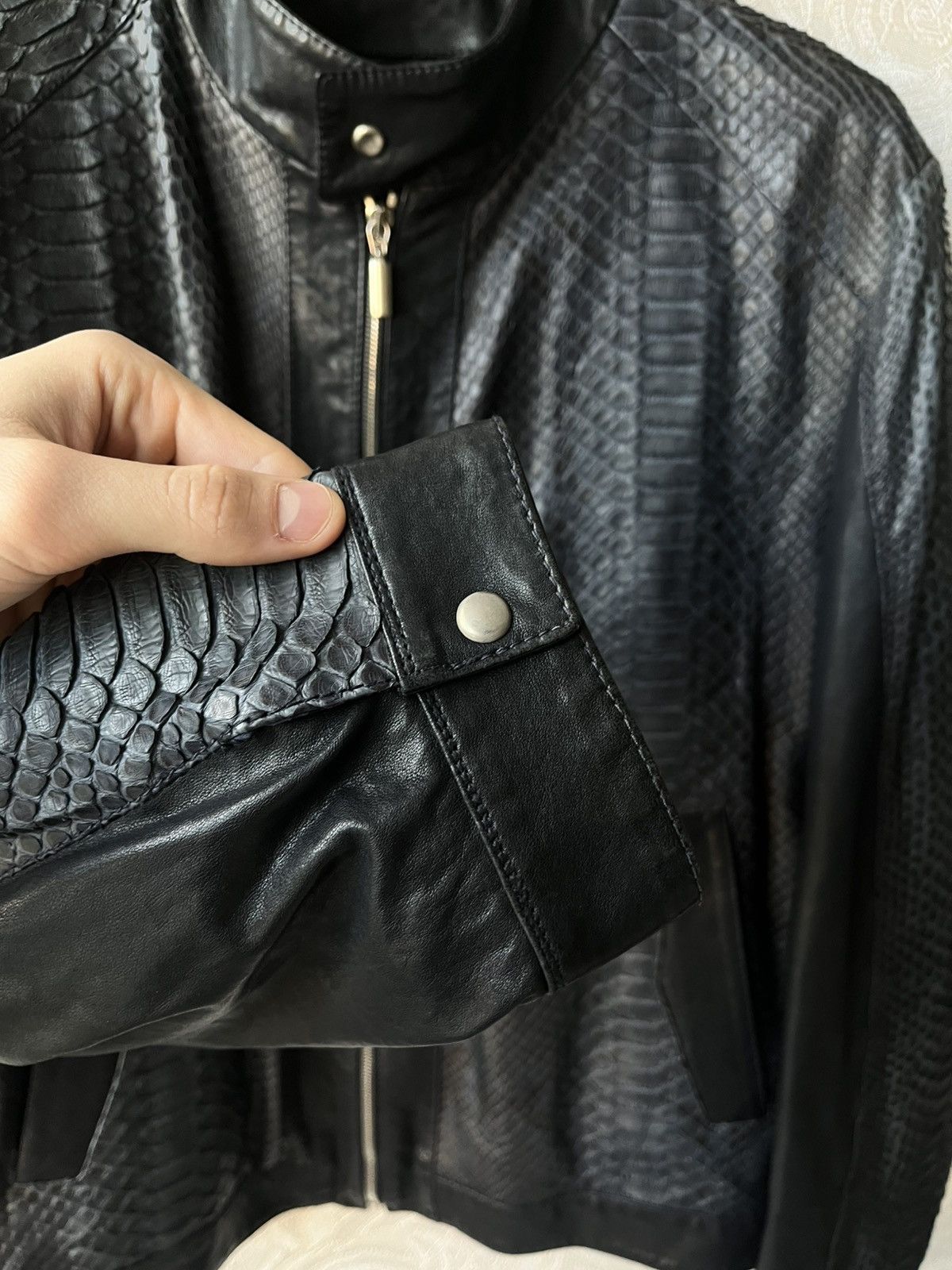 Genuine Leather Real Python Leather Italy Jacket Navy Blue Zip Up Bomber Size US L / EU 52-54 / 3 - 6 Thumbnail