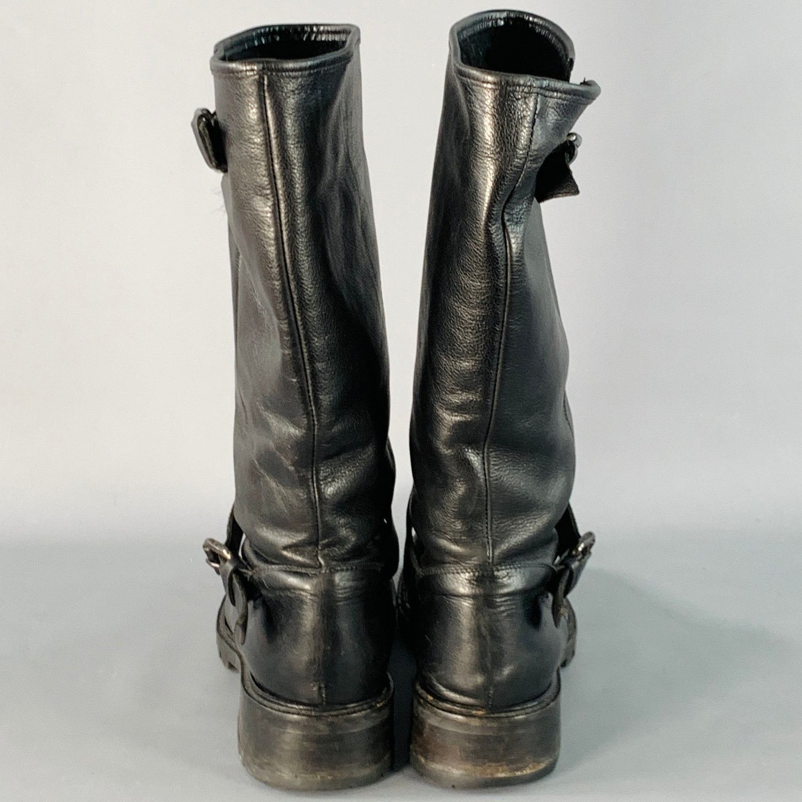 Fendi FENDI 9 Black Leather Shearling Lined Pull On Buckle Boots Size US 9 / EU 42 - 3 Thumbnail