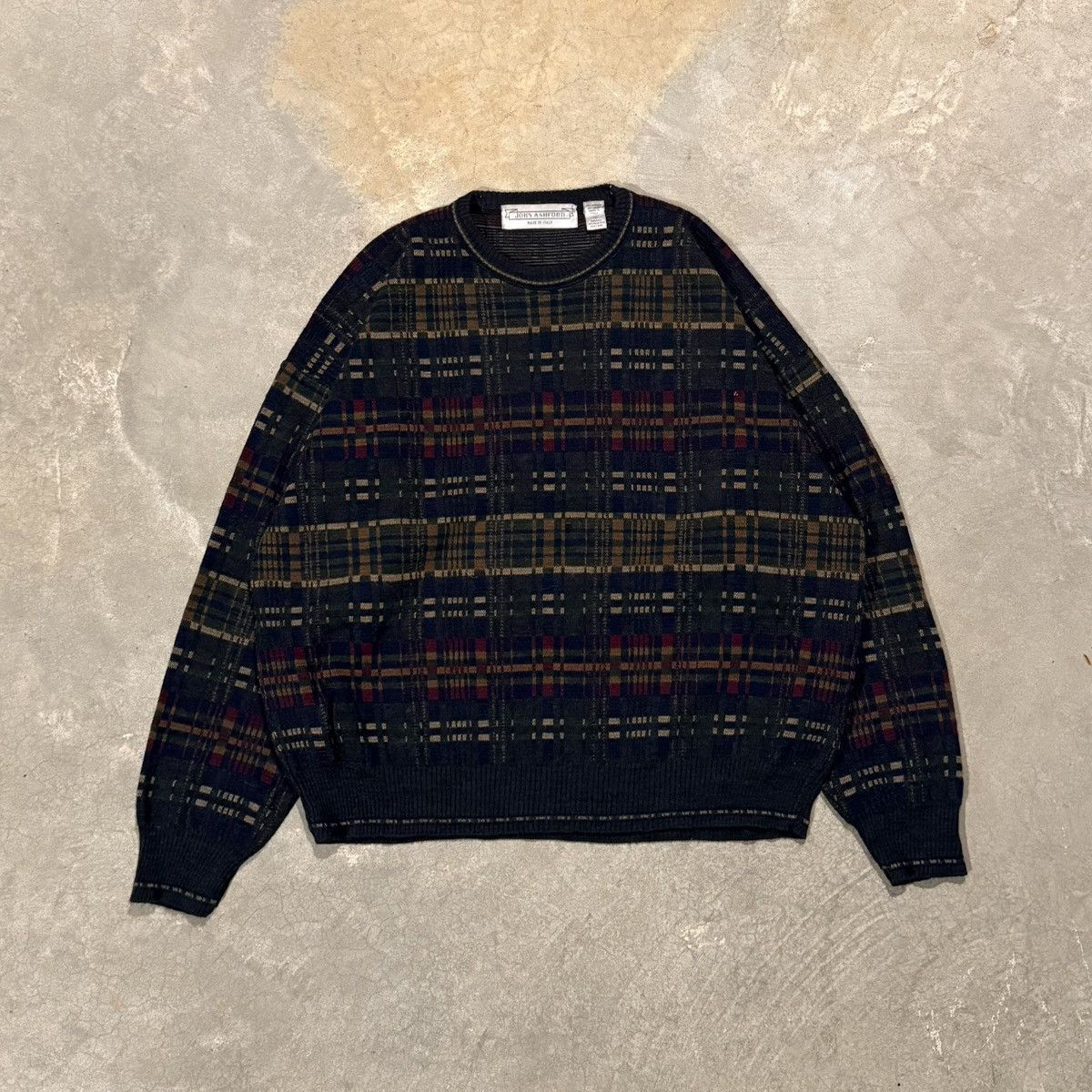 Vintage Vintage 1980s Italian Wool Plaid Geometric Knit Sweater Size US XL / EU 56 / 4 - 1 Thumbnail