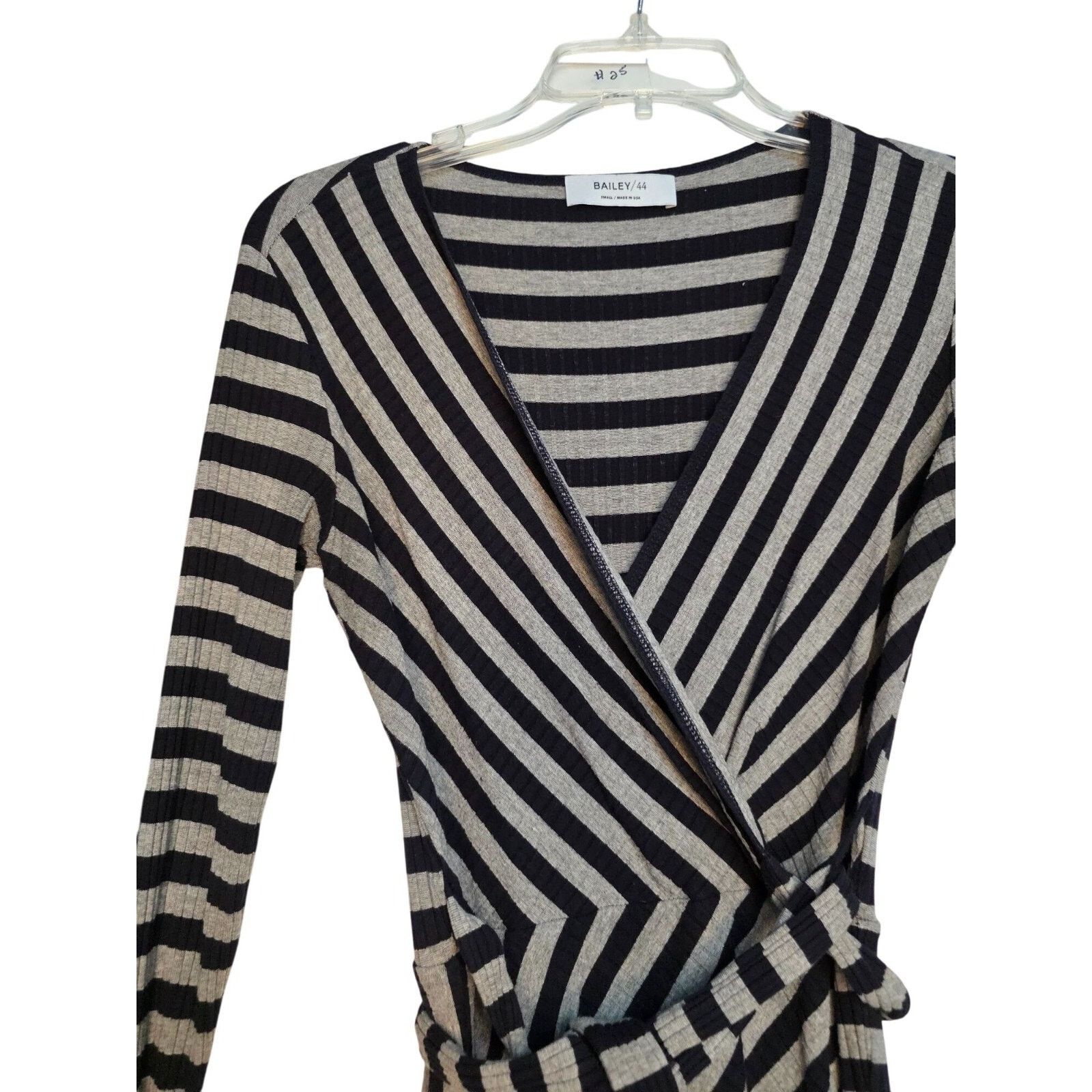 Bailey 44 Bailey Black & Tan Striped Wrap Dress With Long Sleeves Size S / US 4 / IT 40 - 9 Thumbnail