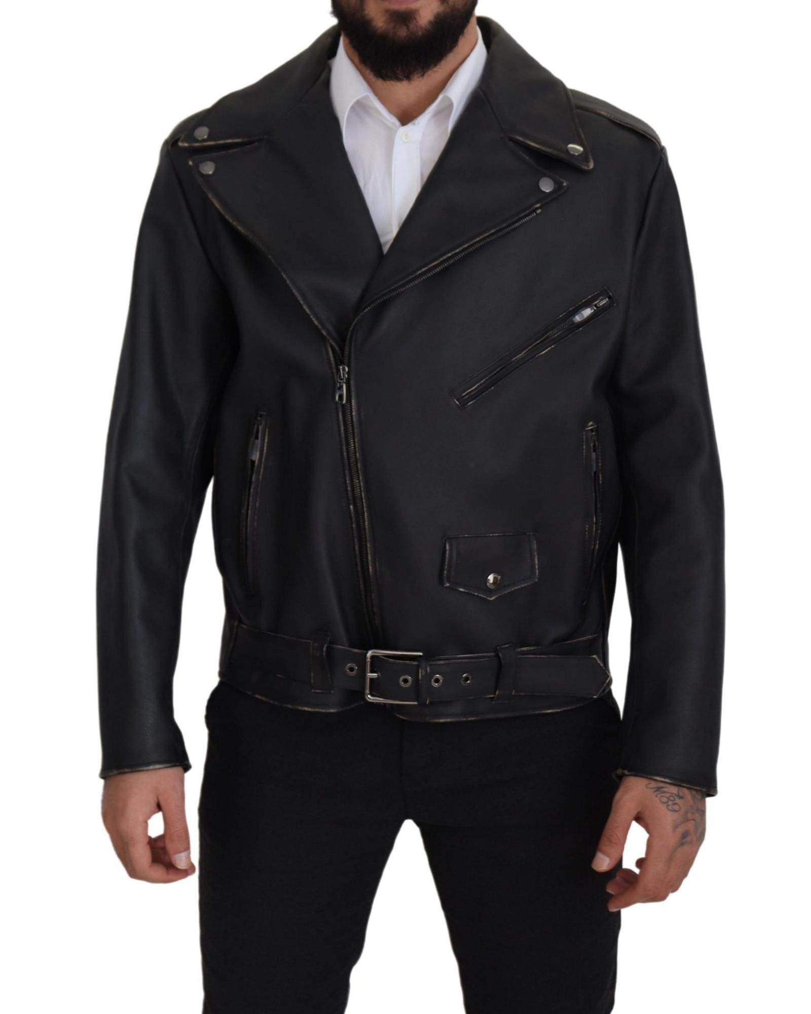 image of Dolce Gabbana Leather Biker Jacket in Black, Men's (Size Small)