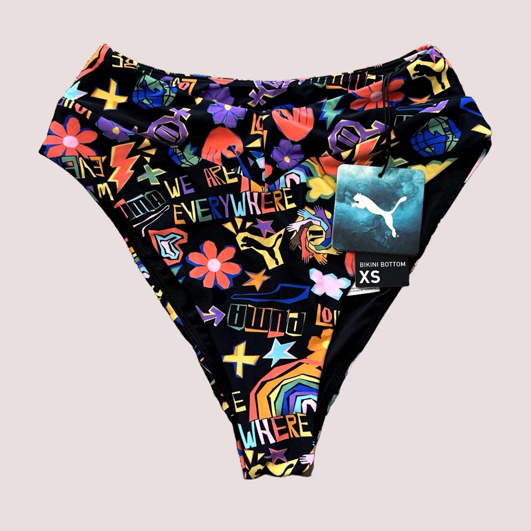 Puma PUMA Bikini Bottoms XS Womens Black Logo High Waisted AOP Pride Love Size 26" / US 2 / IT 38 - 1 Thumbnail