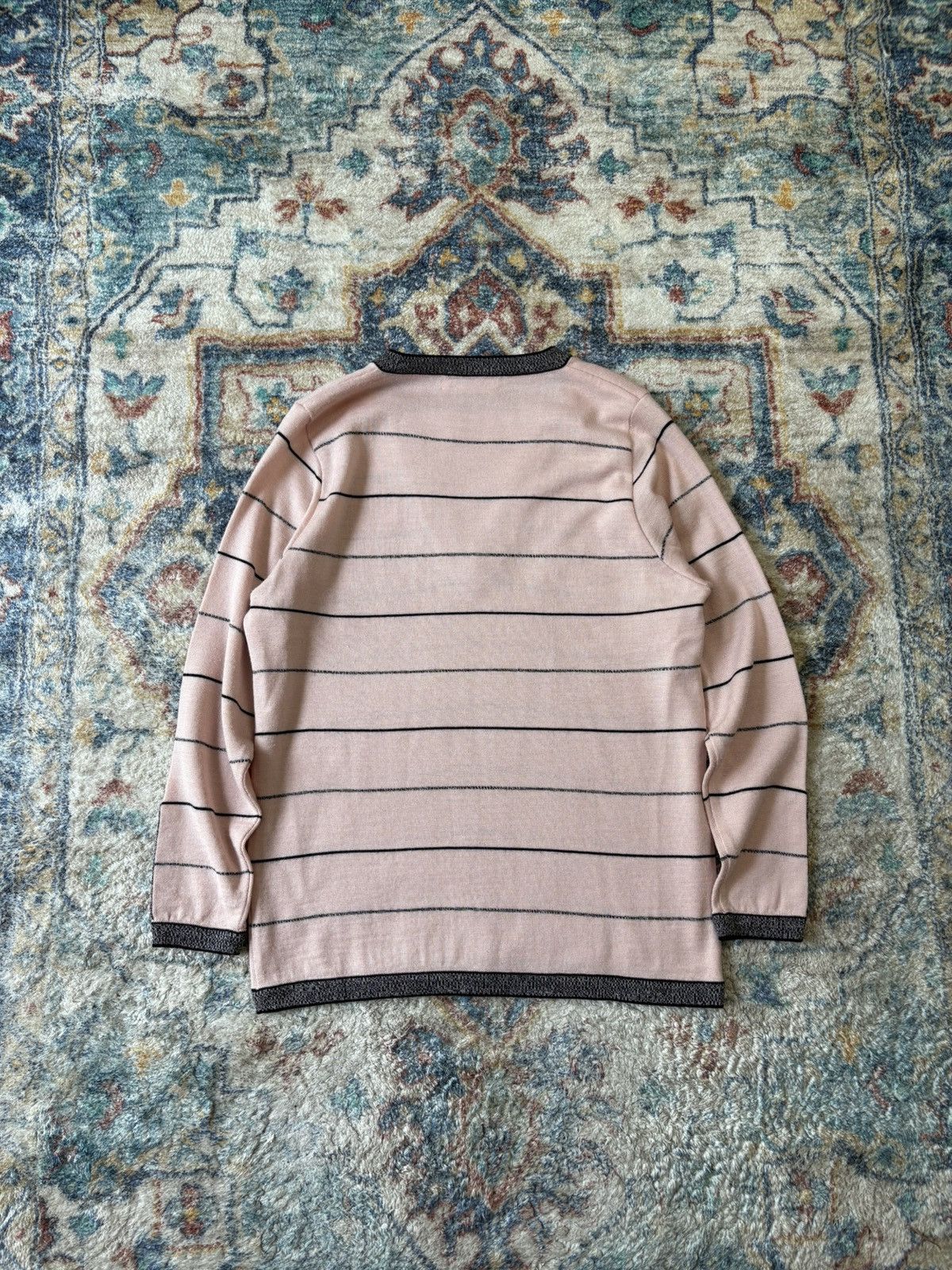 Vintage Vintage 80s Spanner V-Neck Striped Long Sleeve T-shirt Size M / US 6-8 / IT 42-44 - 2 Thumbnail
