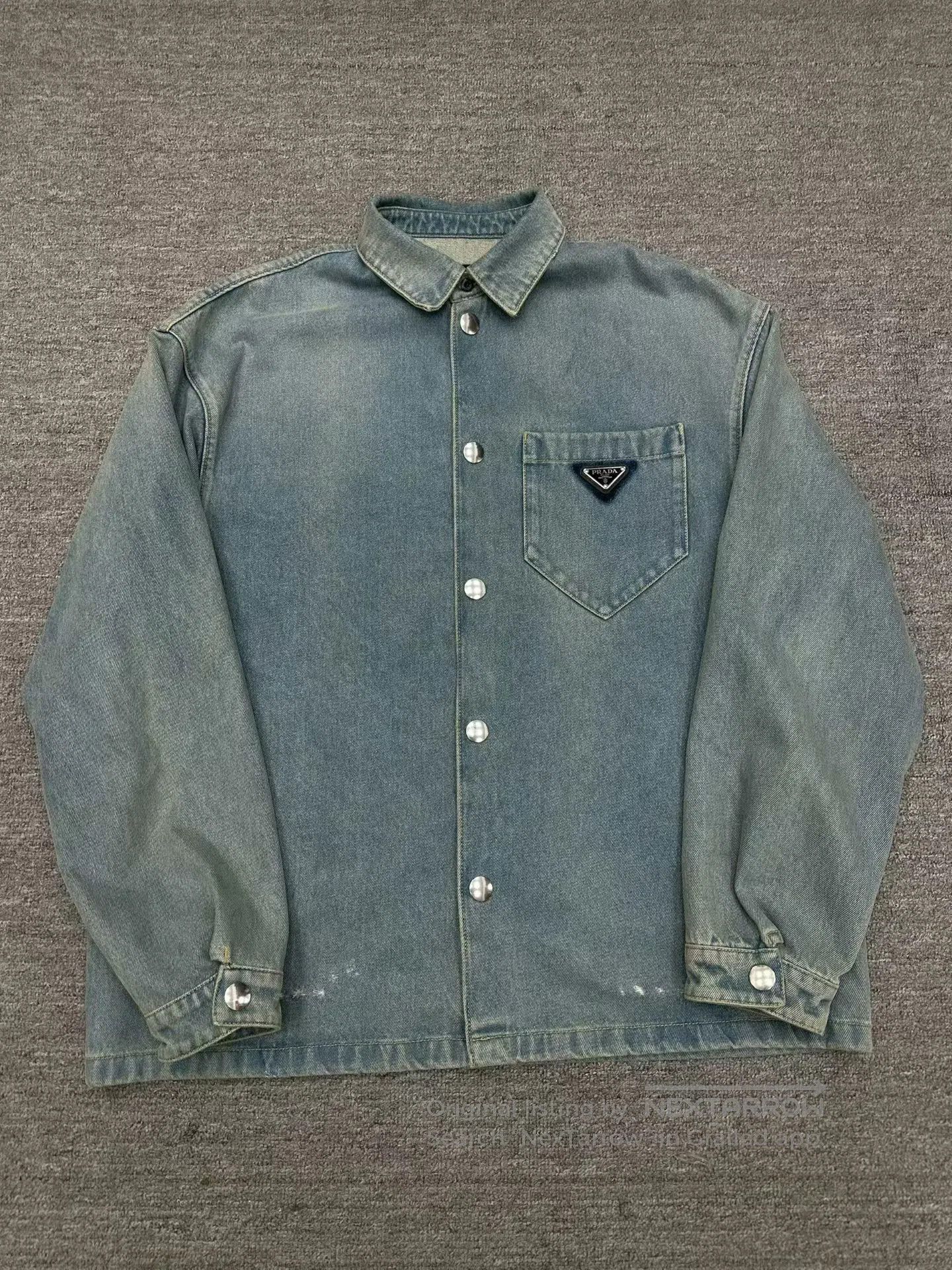 Prada prada washed denim jacket with logo triangle. Size US XL / EU 56 / 4 - 1 Thumbnail