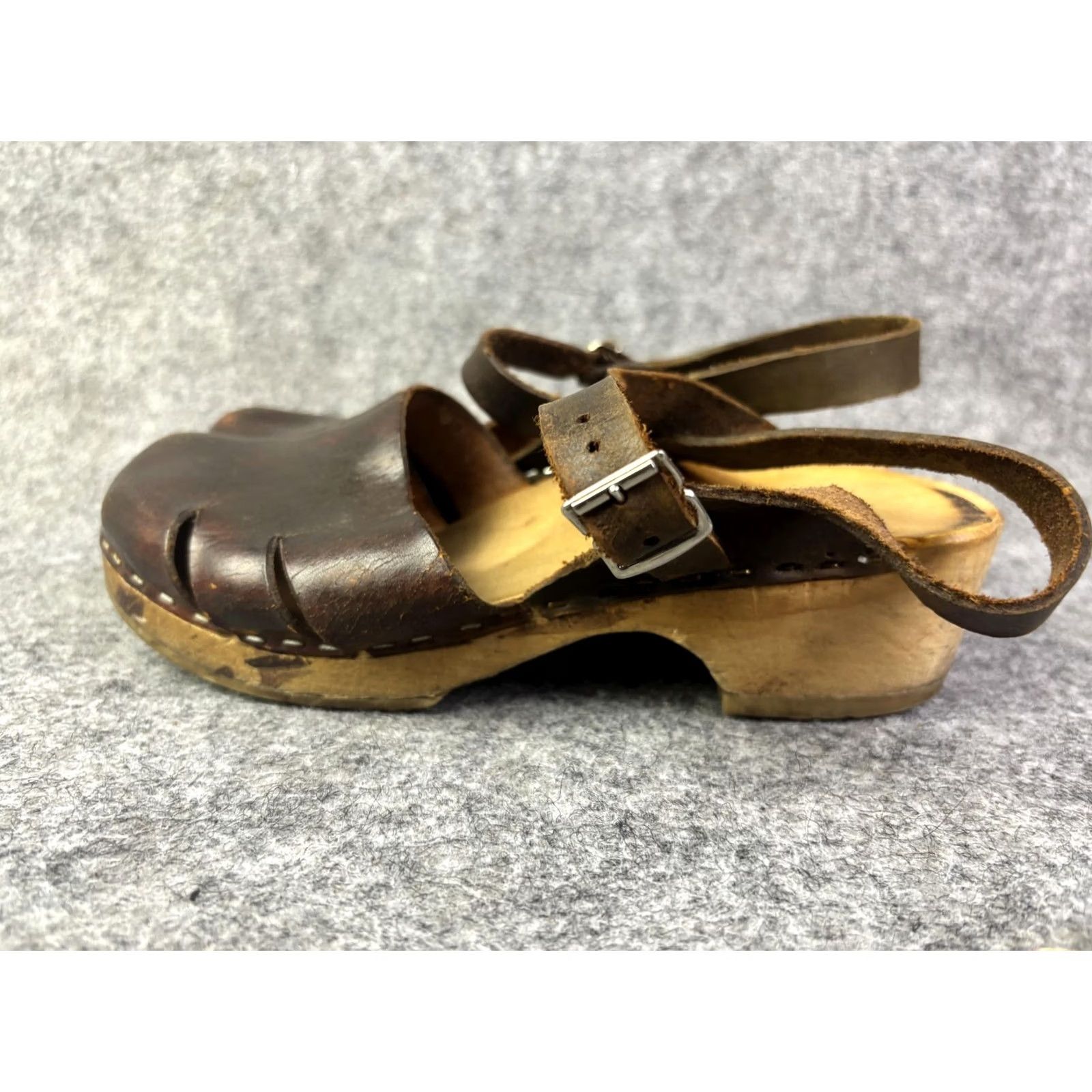 Vintage Sandals Womens US 5.5 EU 36 Brown Leather Wooden Clog Slingback Made Sweden Vintage: No Mens Womens Boys Girls: Womens Size US 6 / IT 36 - 3 Thumbnail