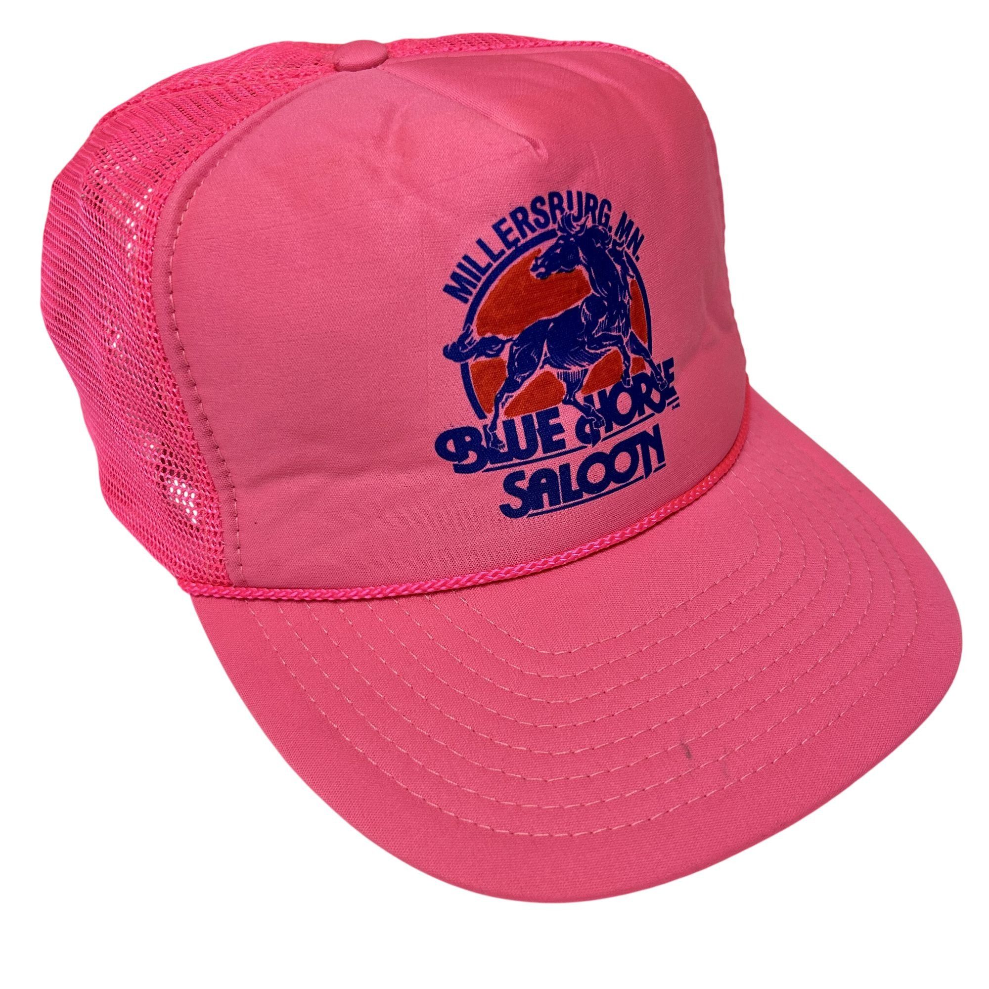 Nissan 90's NEON PINK Mesh TRUCKER Hat BLUE HORSE SALOON Snapback Size ONE SIZE - 3 Thumbnail