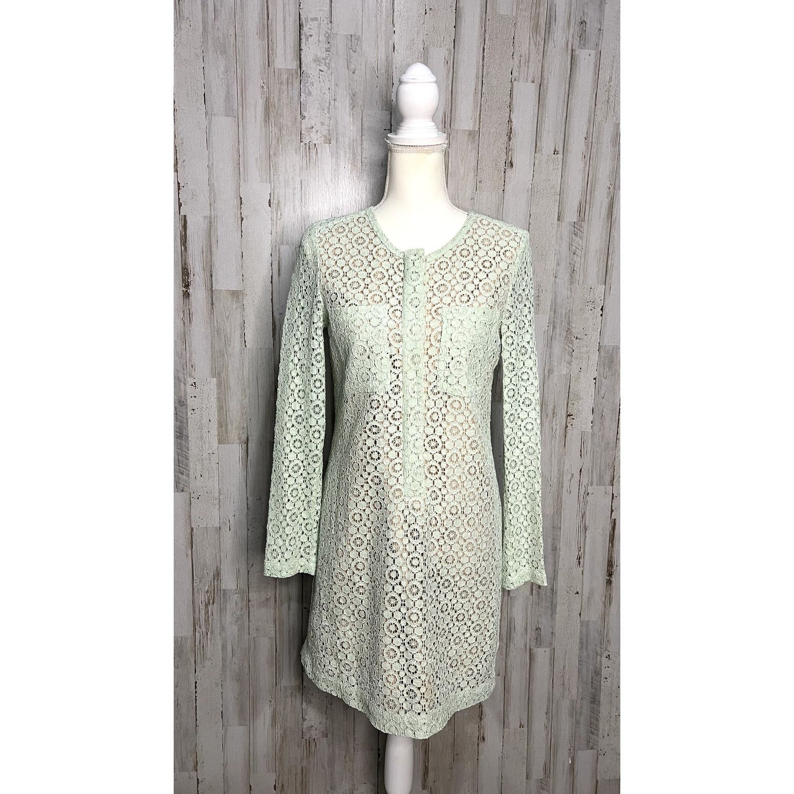 Victoria Beckham Small Green Lace Shift Dress