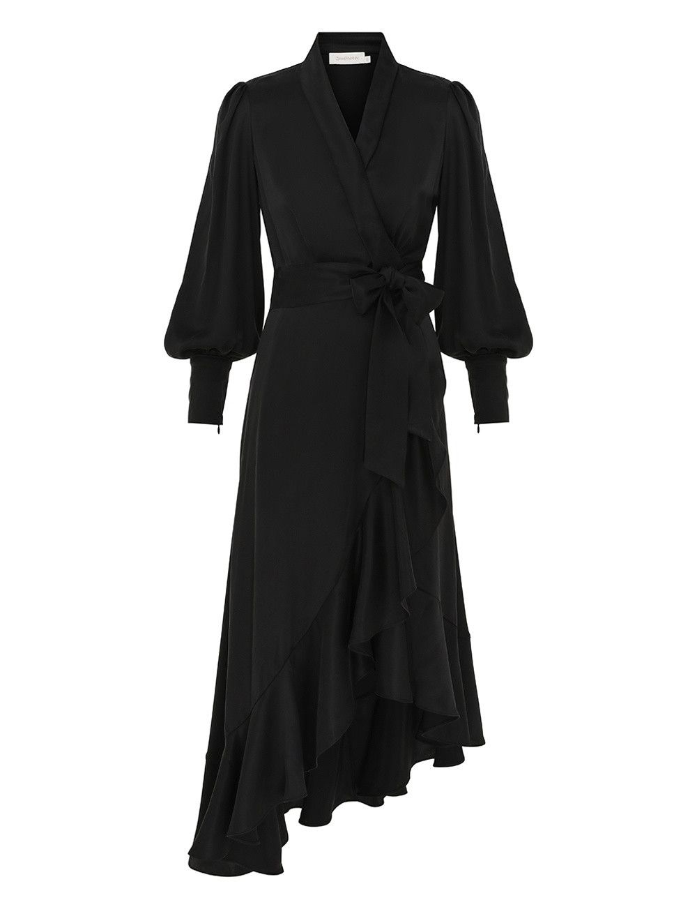 oc11z0825 Silk Wrap Midi Dress in Black