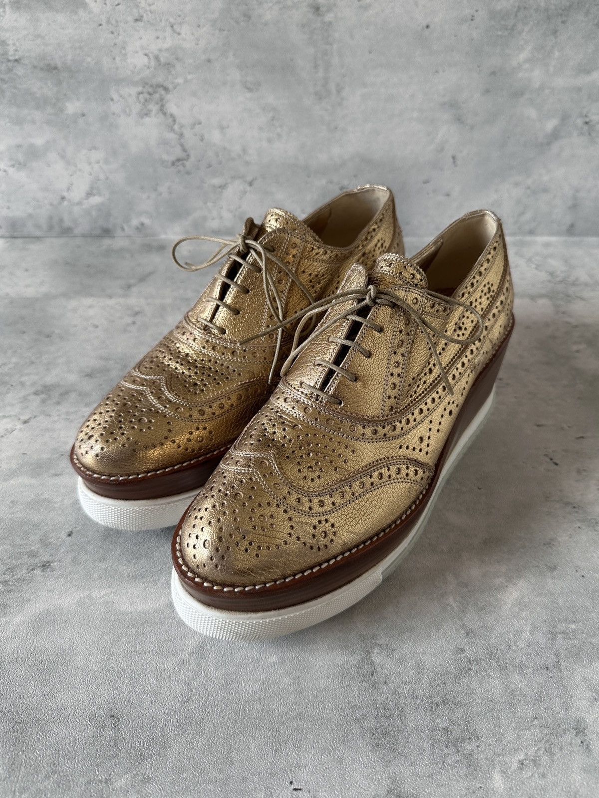 Miu Miu PLATFORM BROGUES (METALLIC GOLD) Size US 10.5 / IT 40.5 - 18 Thumbnail