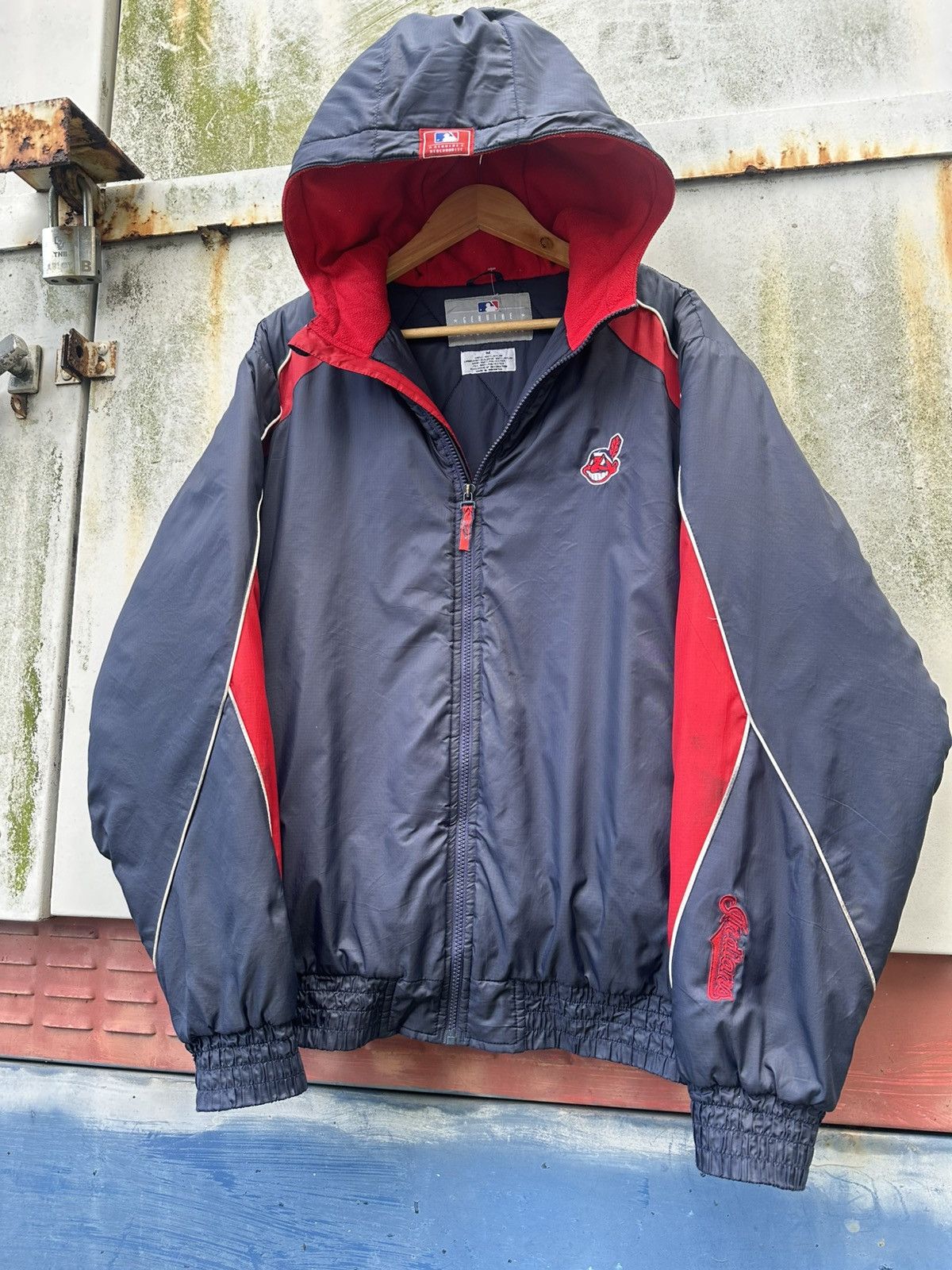 MLB 👹Indiana Baseball Hooded Long Jacket Size US L / EU 52-54 / 3 - 6 Thumbnail