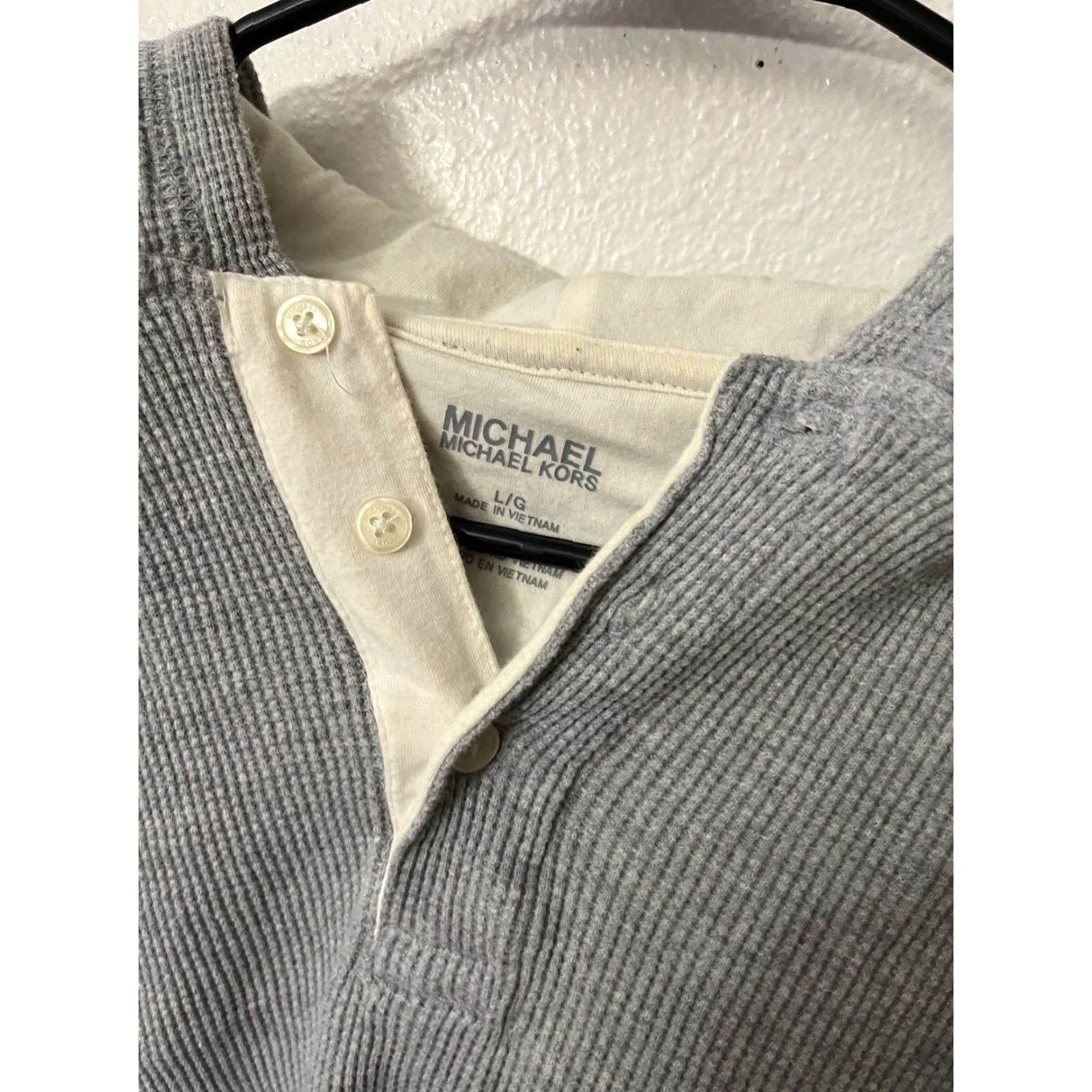 Michael Kors Michael Kors Mens Hoodie Shirt Long-Sleeve Henley Pullover, Grey, L, 100% Cotton, Button Closure, Logo Accents, Winter, Regular Fit, Gray, Men's Size US L / EU 52-54 / 3 - 3 Thumbnail