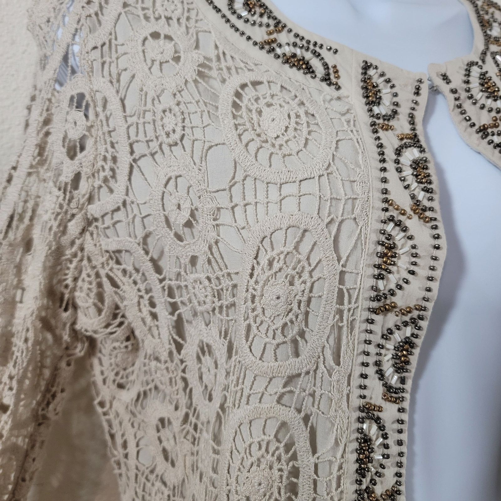 Other Peter Nygard Beige Crochet Bead Overlay Open Front Blazer 8 Size M / US 6-8 / IT 42-44 - 7 Thumbnail