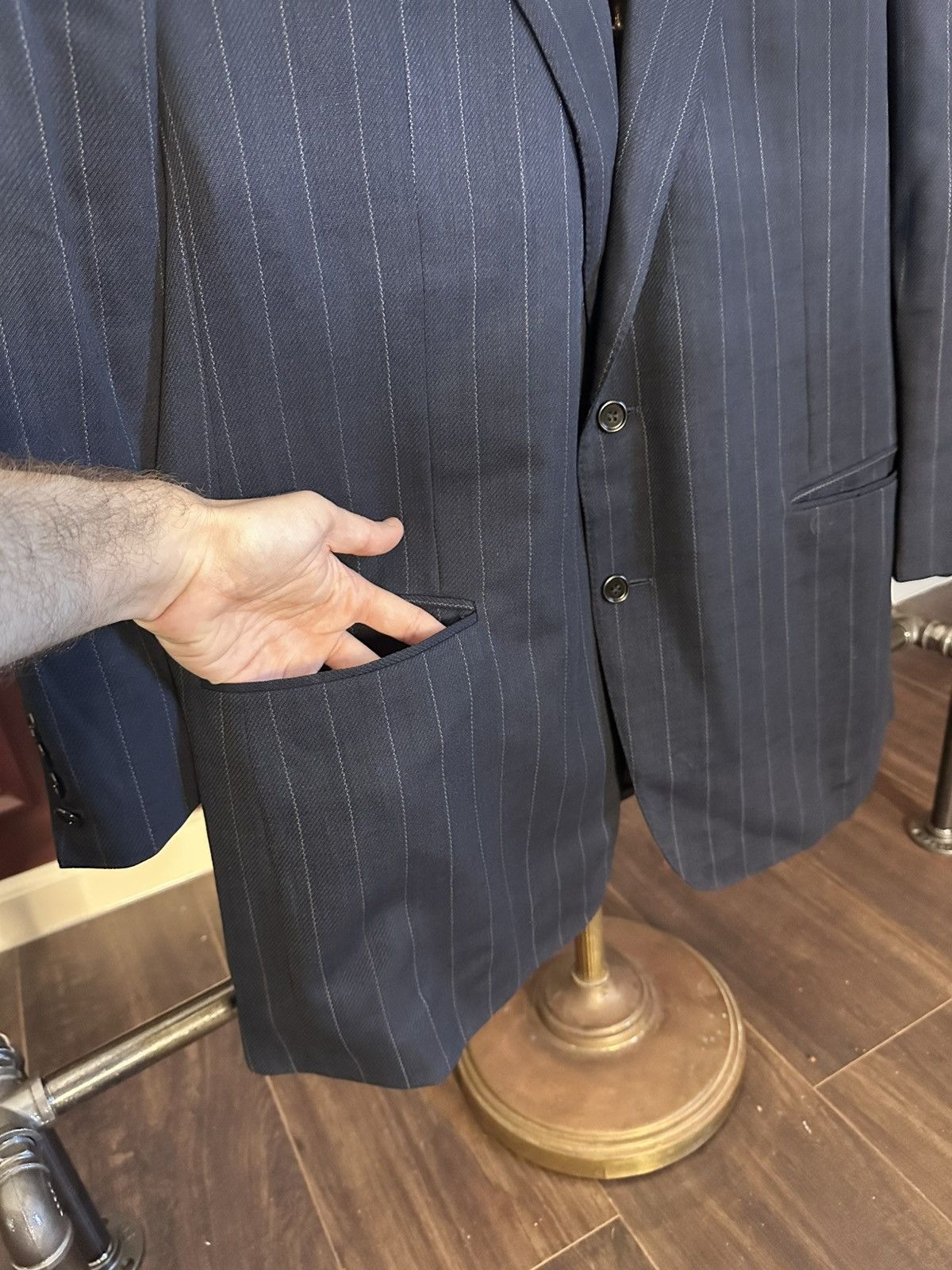 Ermenegildo Zegna Custom tailored navy pinstriped woven wool jacket Size 46R - 6 Thumbnail