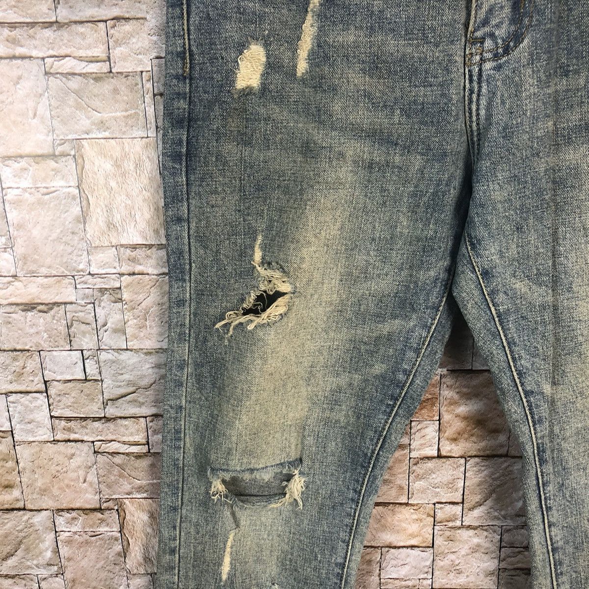 Japanese Brand Bvsseve Blue Distressed ripped jogger Denim Pants #A43 Size US 32 / EU 48 - 10 Thumbnail