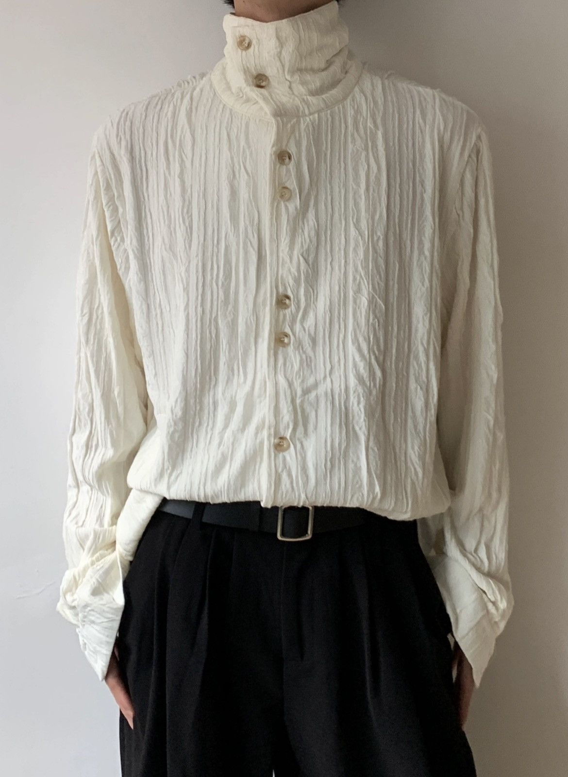 Japanese Brand × Vintage Retro fashion high neck crinkle button up shirt Size US M / EU 48-50 / 2 - 3 Thumbnail