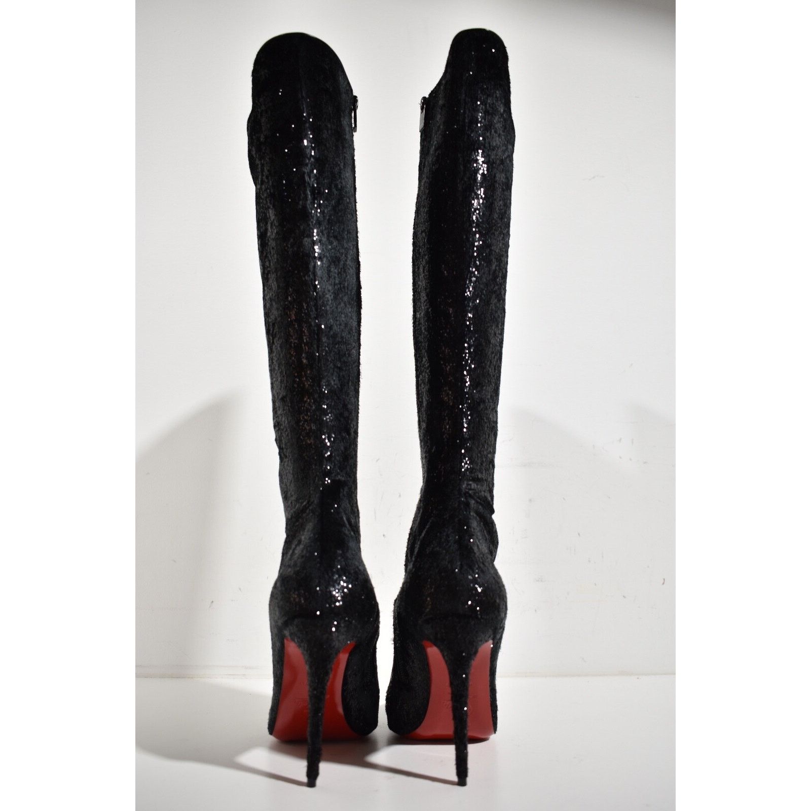 Christian Louboutin Kate Botta 100 Black Velours Papillon Knee Heel Boot 37 Size US 7 / IT 37 - 11 Thumbnail