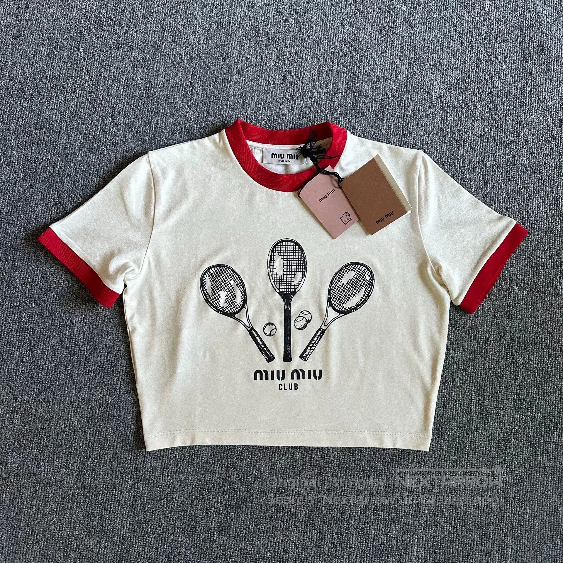 Miu Miu Miu Miu Beige Tennis Racket Short-Sleeve T-Shirt. Size S / US 4 / IT 40 - 1 Thumbnail