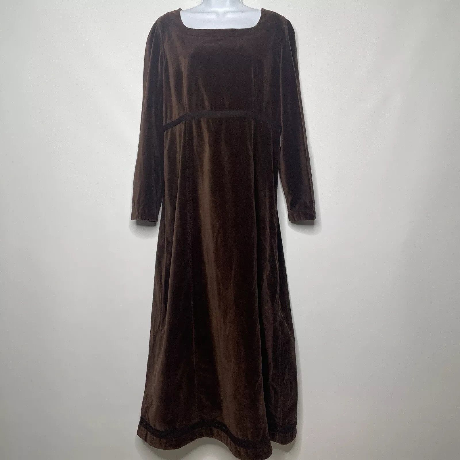 image of Laura Ashley x Vintage 80's 90's Brown Brushed Velvet Maxi Dress, Women's (Size XL)