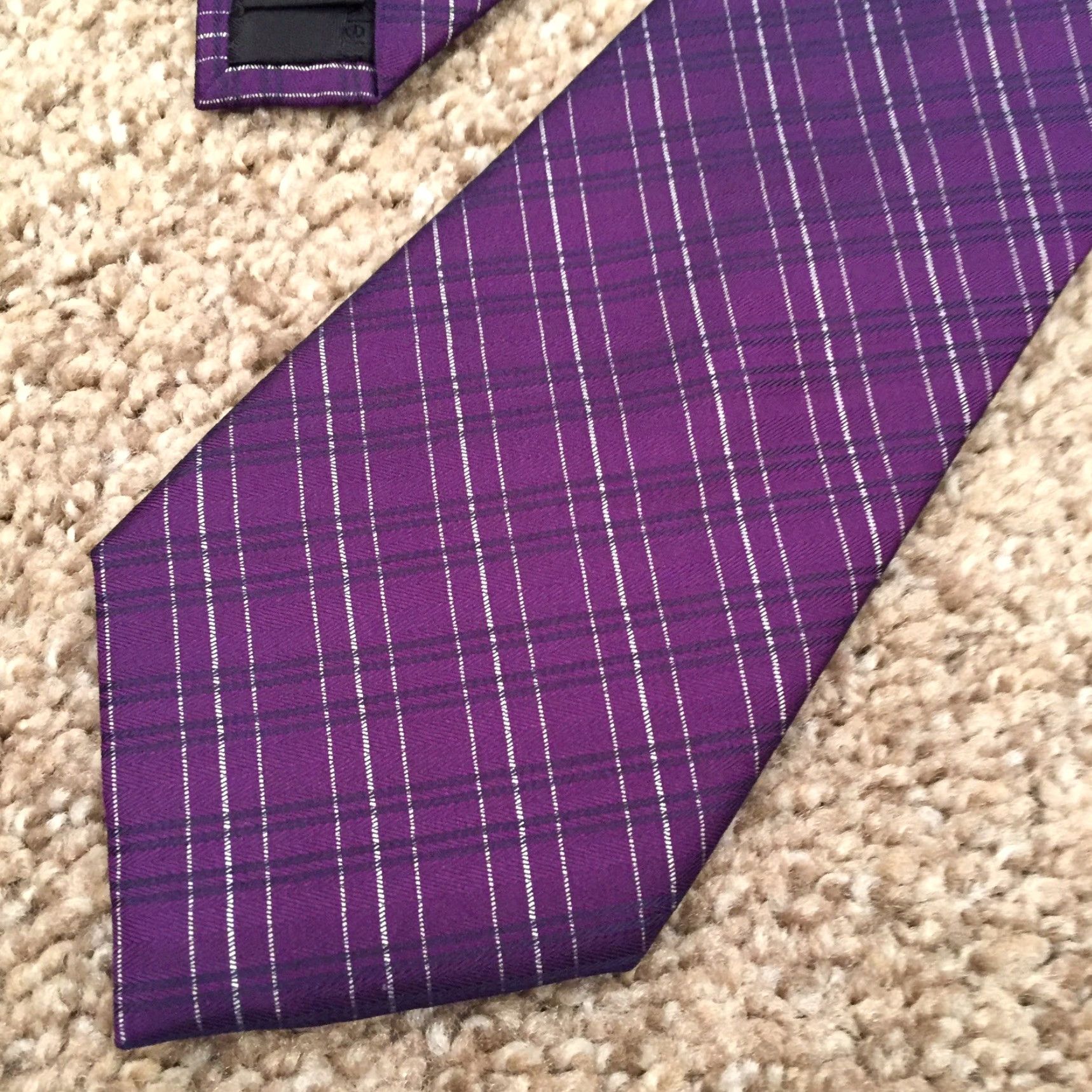 Calvin Klein Calvin Klein Tie 100% Silk Purple Silver Plaid Classic Men Size ONE SIZE - 3 Thumbnail