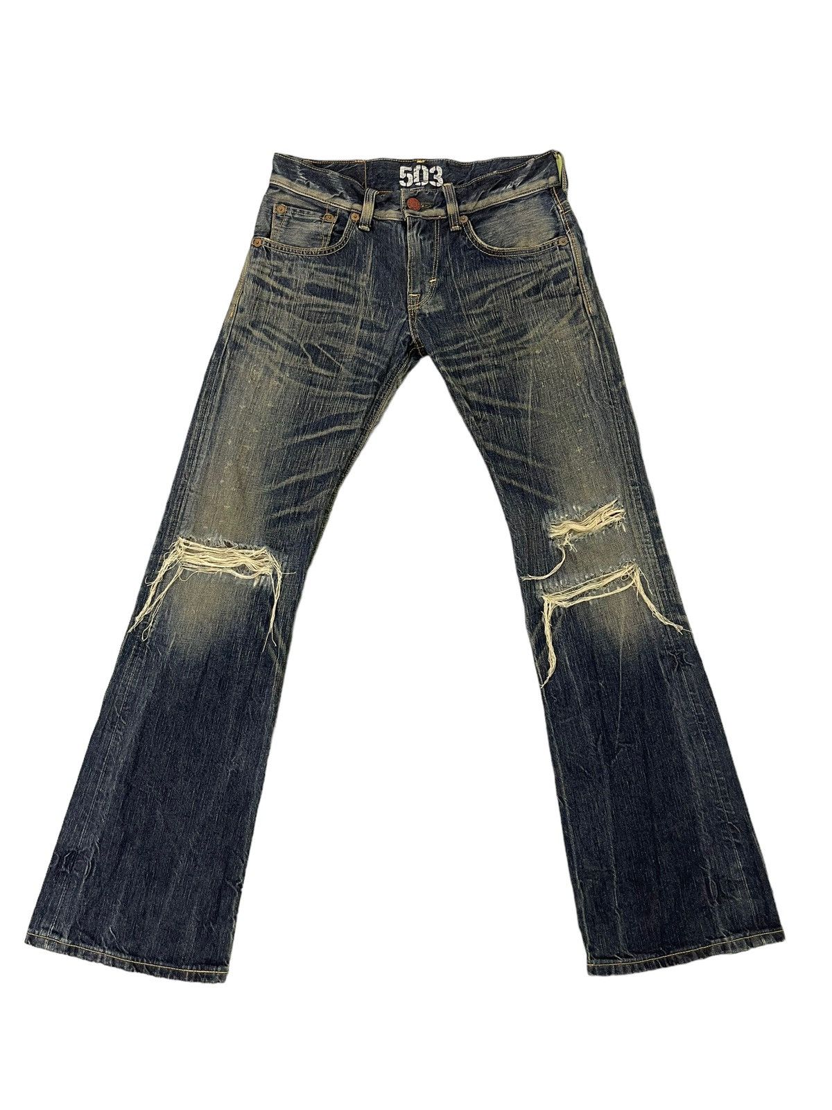 Edwin Flare Jeans Edwin Japan Distress Low Rise Boot Cut 7🟦0 Size US 31 - 2 Thumbnail