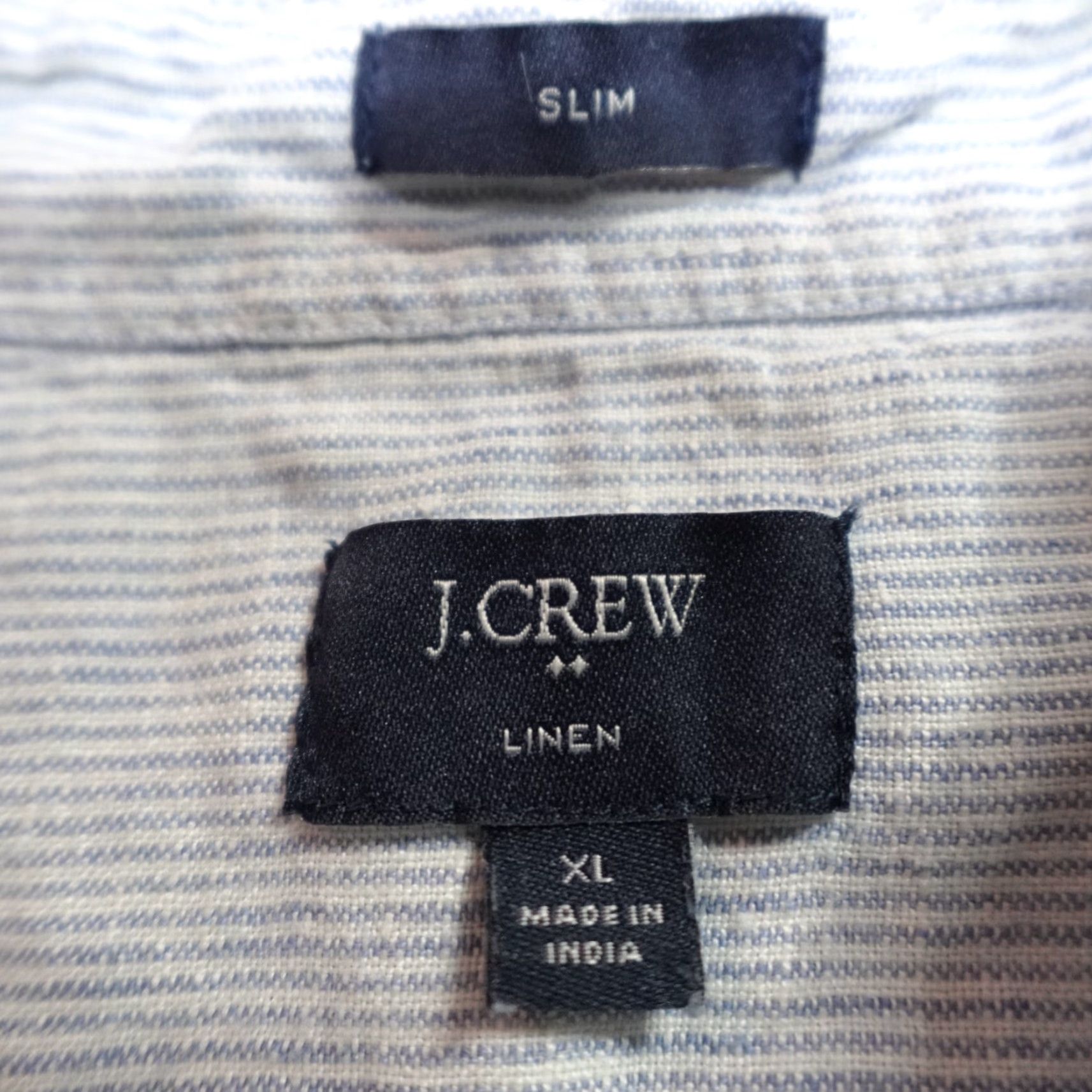 J.Crew J.Crew Mens Shirt XL Blue Hickory Stripe Linen Slim Button-Up Long Sleeve Indented Navy? Size US XL / EU 56 / 4 - 2 Thumbnail