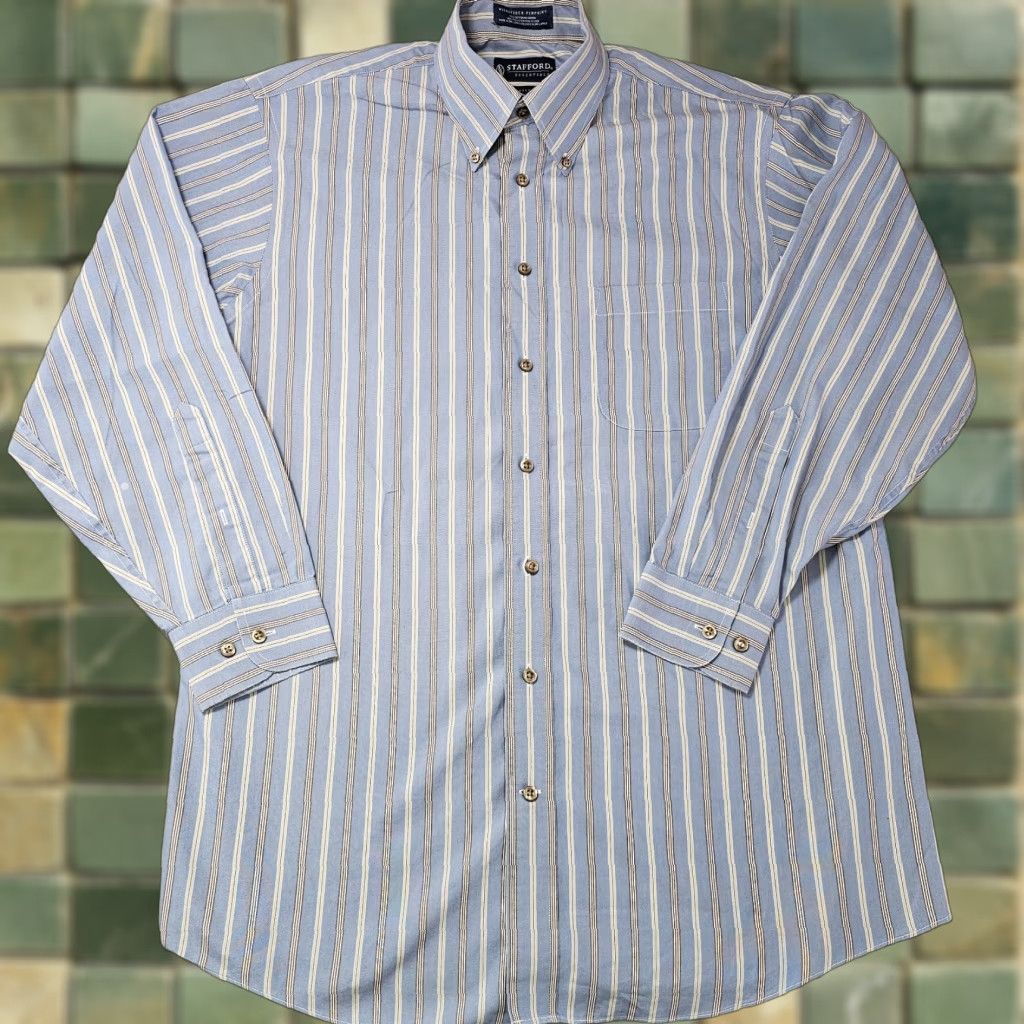 Stafford Stafford Dress Shirt Mens 15.5 32/33 Light Gray Wrinkle Free  Classic Button-Up, Cotton Blend, Long Sleeve, Casual, Machine Washable,  American, 100% Gray, Men | Grailed