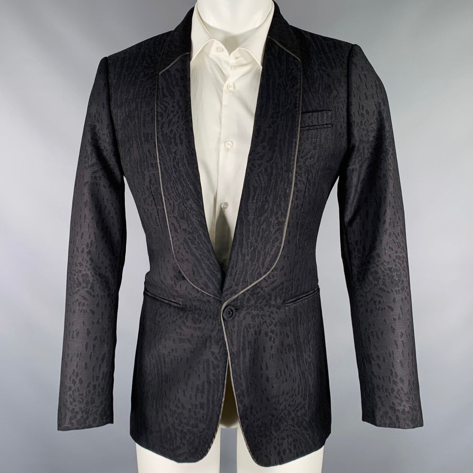 Roberto Cavalli Size 38 Black Animal Print Virgin Wool Sport Coat Size 38R - 1 Thumbnail
