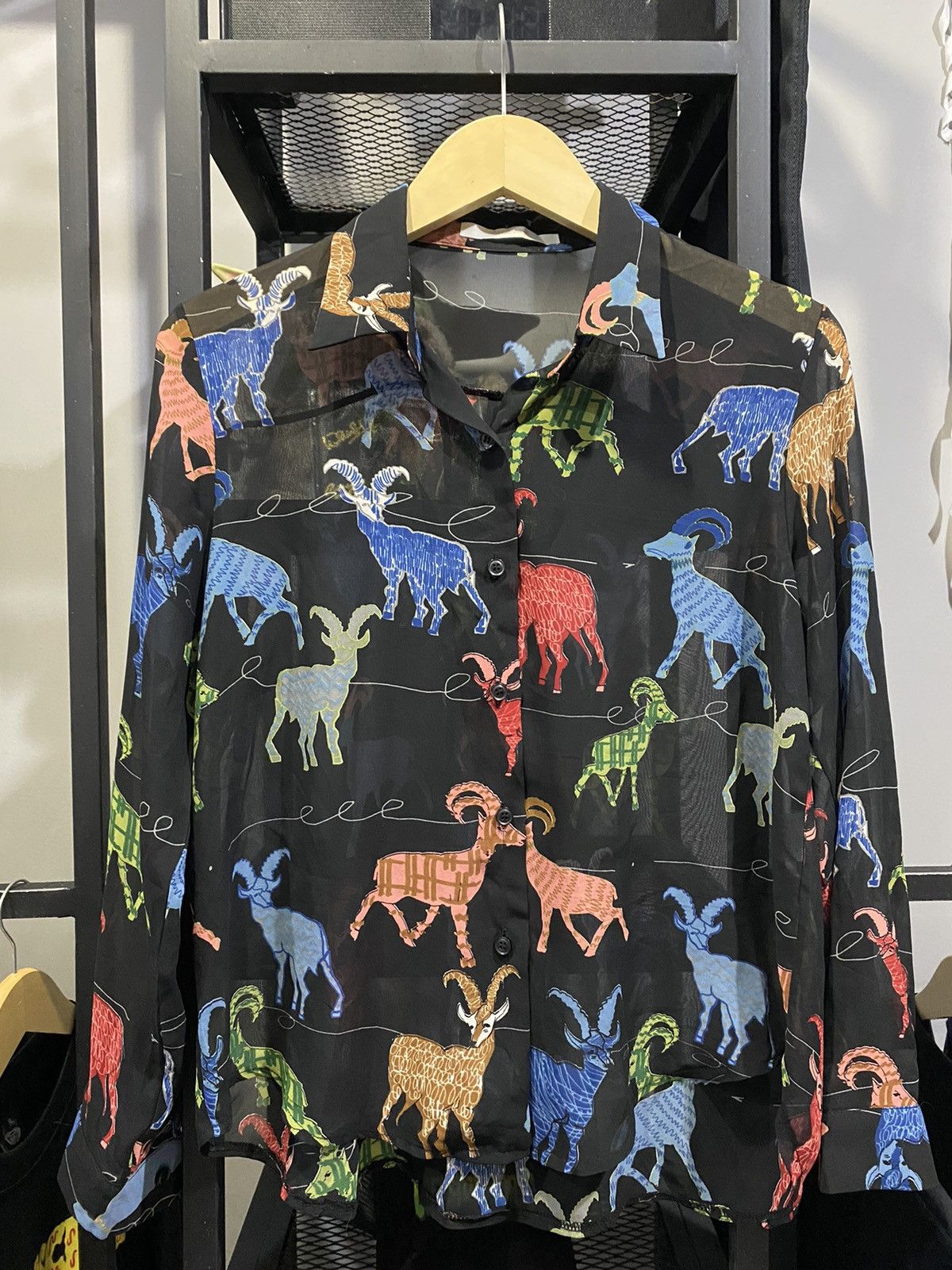 Japanese Brand Torah Goat Art Print Top Transparent Sheer Blouse All Over Size M / US 6-8 / IT 42-44 - 2 Thumbnail