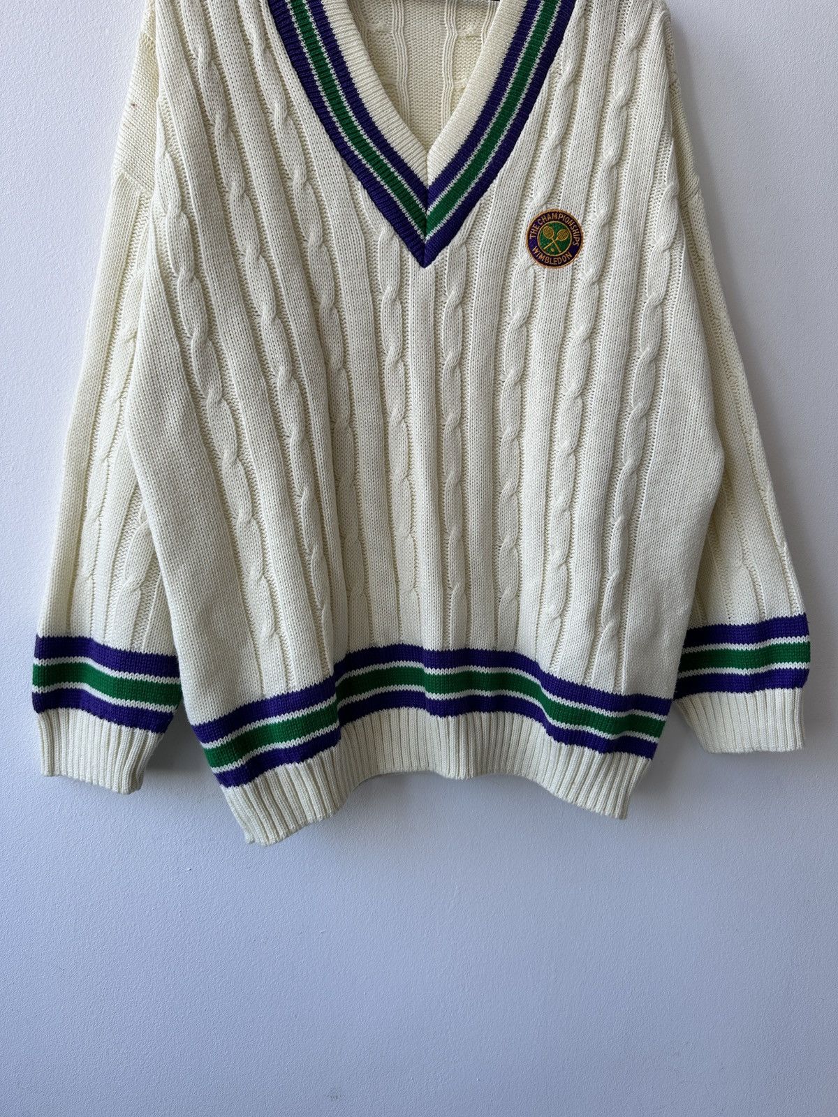 Other RARE Vintage WIMBLEDON Tennis Sweater V-Neck Cable Knit Size US L / EU 52-54 / 3 - 5 Thumbnail
