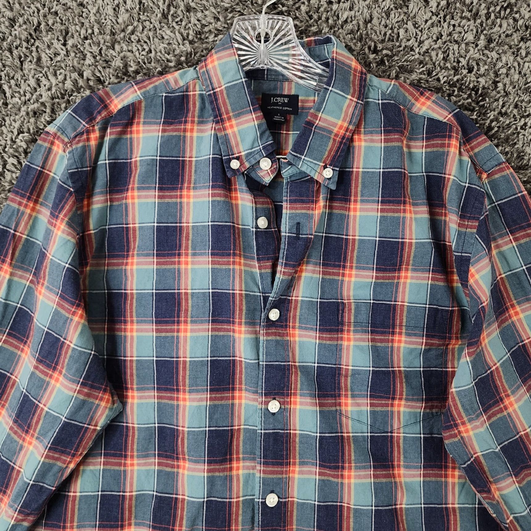 J.Crew J. Crew Button-Up Shirt Men Long Sleeve Plaid Cotton Heathered Blue Red Sz L Size US L / EU 52-54 / 3 - 3 Thumbnail