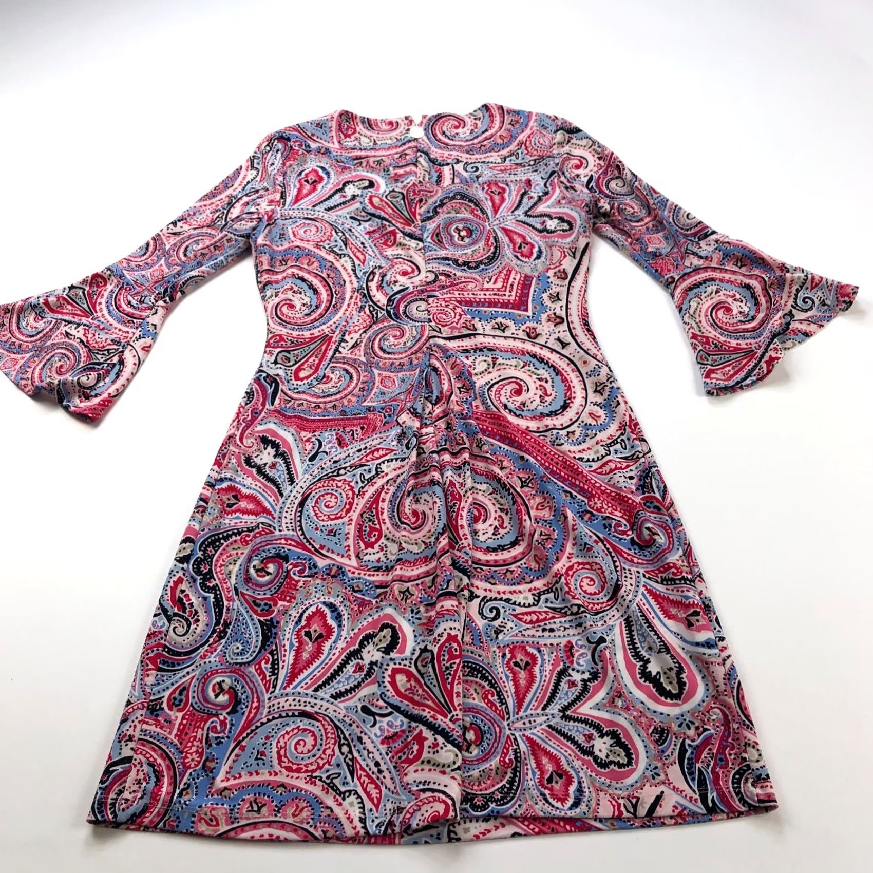 Tommy Hilfiger Tommy Hilfiger Dress Paisley Pink Bell Sleeve Boat Neck Mini Sheath Above Knee Size XS / US 0-2 / IT 36-38 - 7 Thumbnail