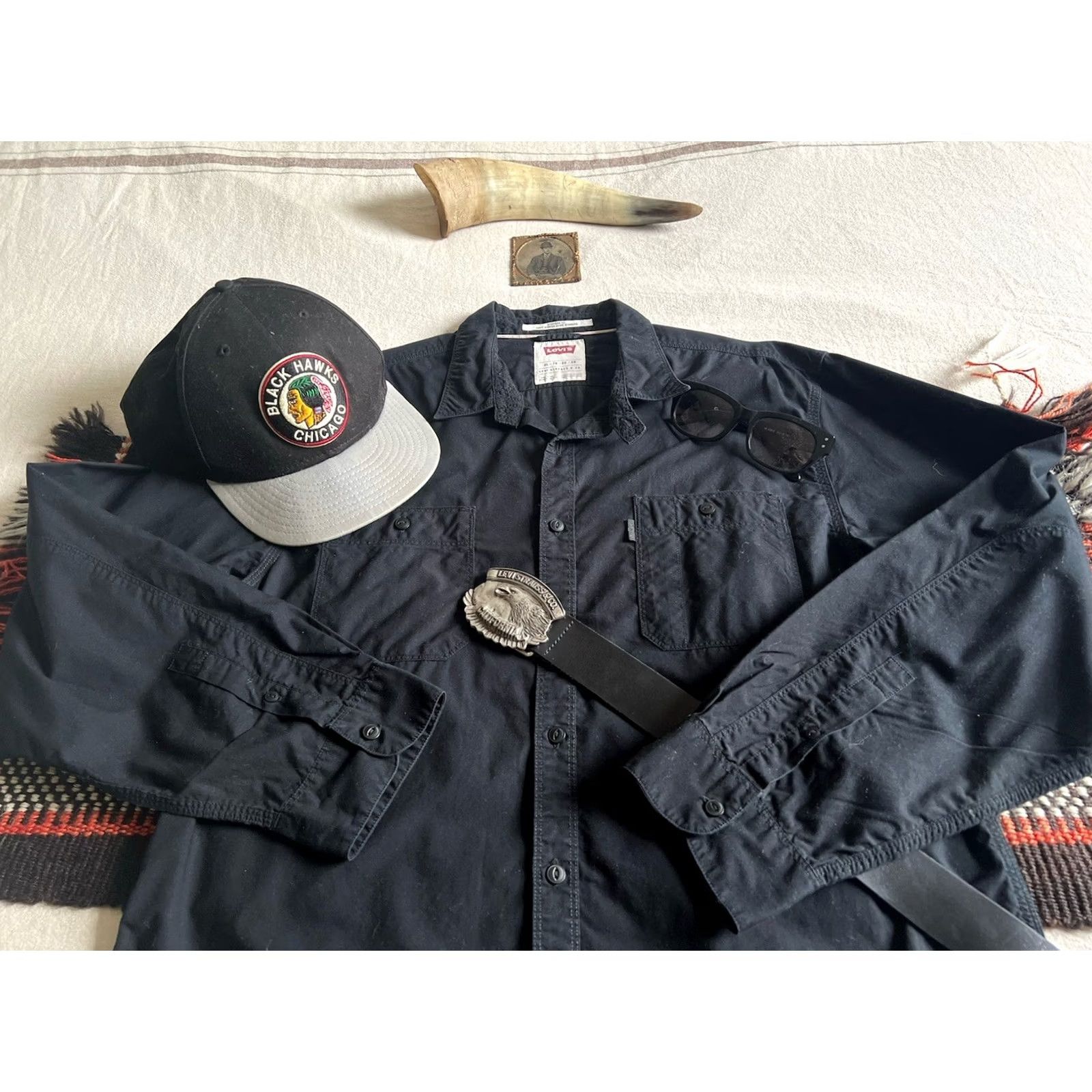 Levi's VINTAGE Levi's US Navy Deck Shirt XL Black Button-Up Mens Size US XL / EU 56 / 4 - 3 Thumbnail