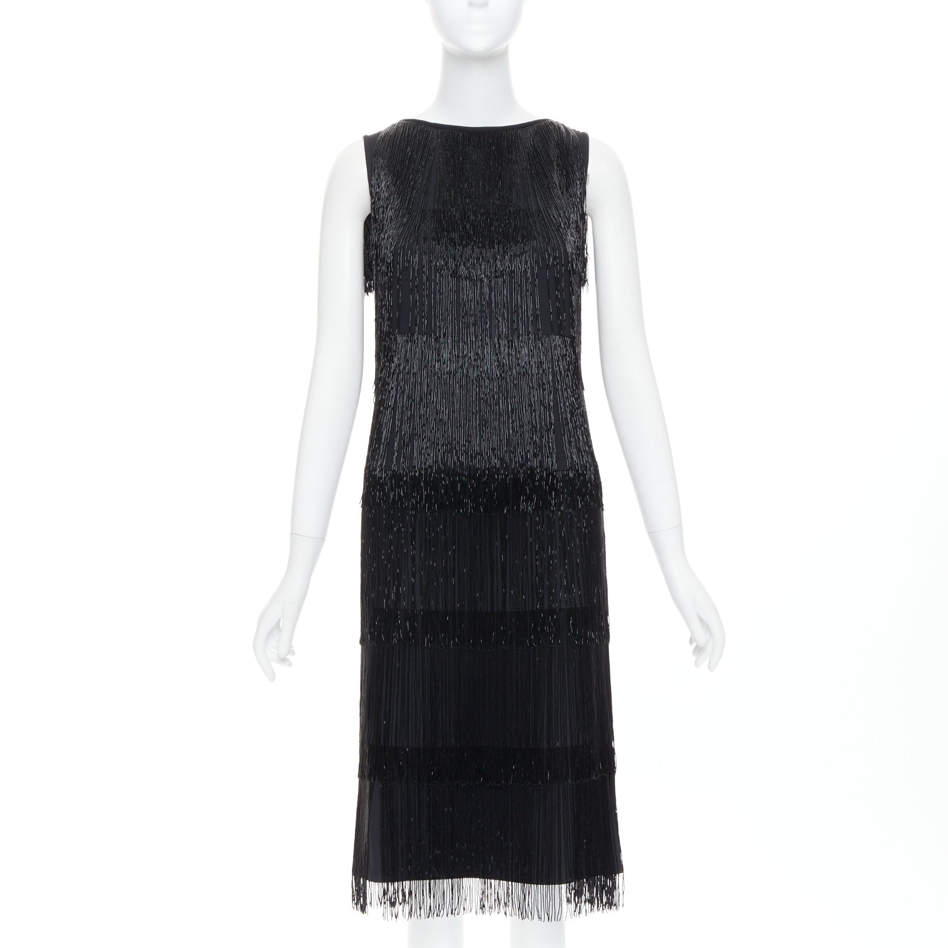 Michael Kors MICHAEL KORS COLLECTION black bead fringe crew knee flapper dress US0 XS0 Size XS / US 0-2 / IT 36-38 - 1 Thumbnail