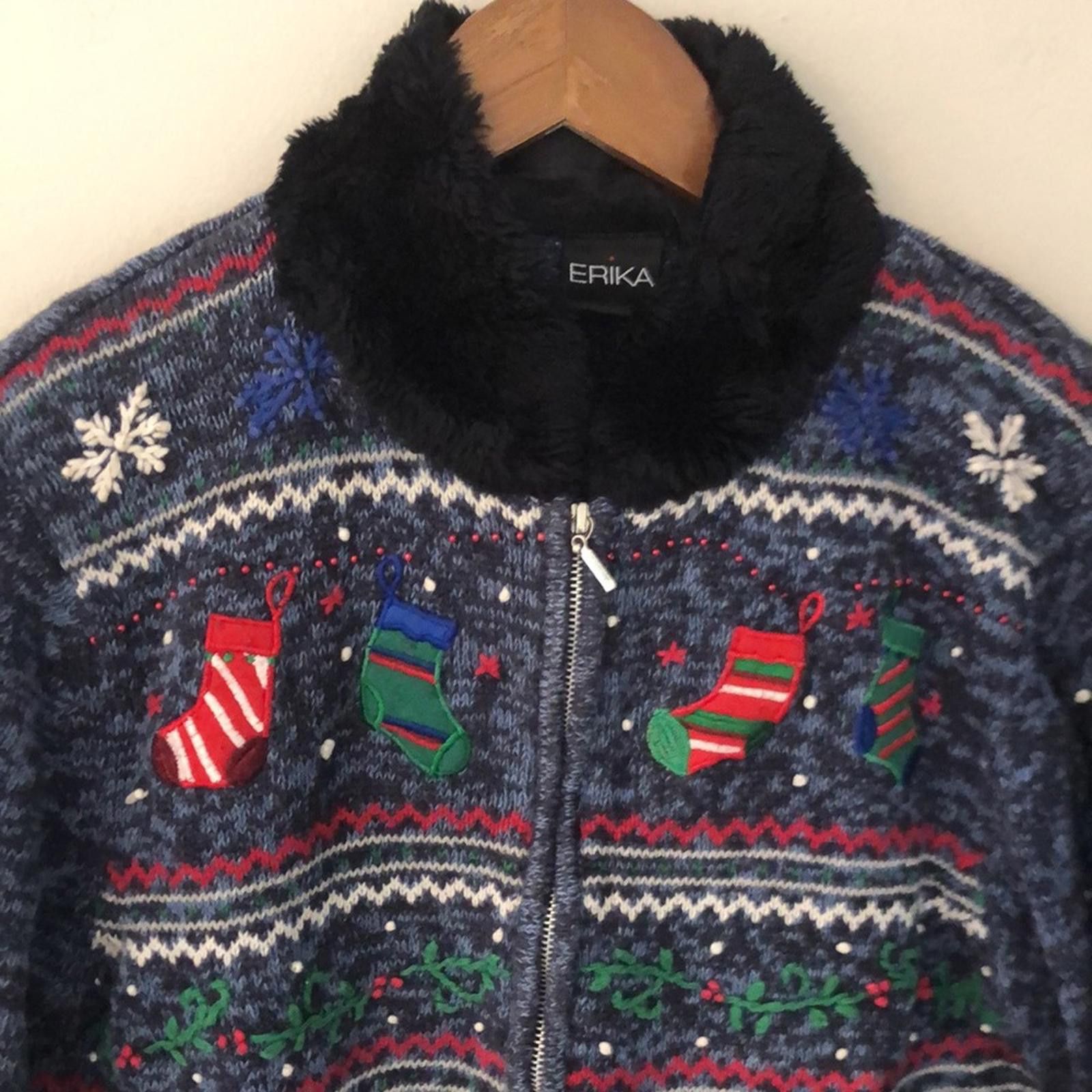 Erima Erika Christmas Knit Sweater snowflakes embroidery SZ Med Size M / US 6-8 / IT 42-44 - 2 Thumbnail