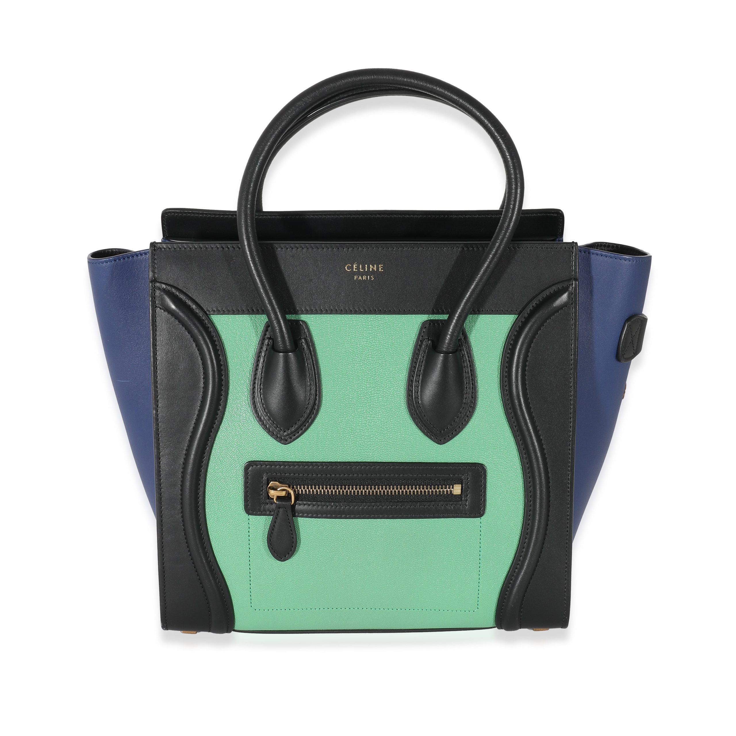 image of Celine Green Navy Black Tricolor Micro Luggage Tote, Women's