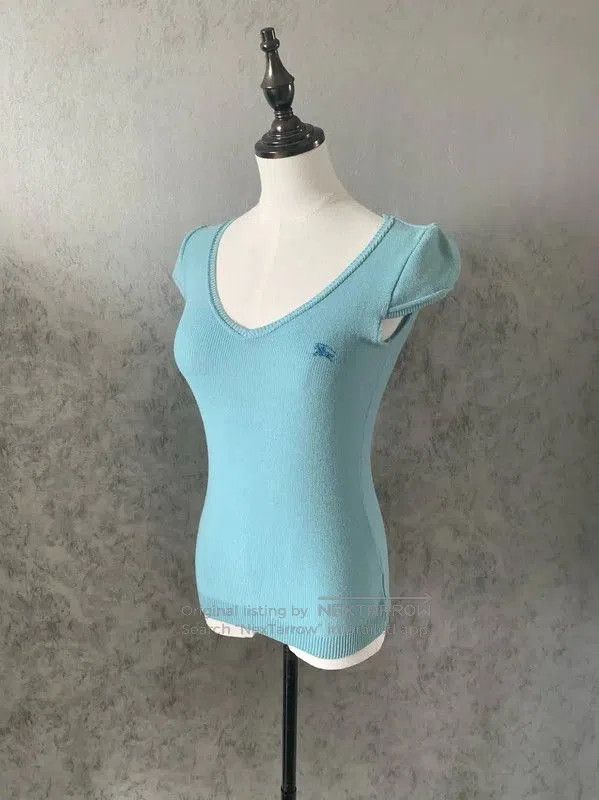 Burberry Short Sleeve Blue Wool T-Shirt.