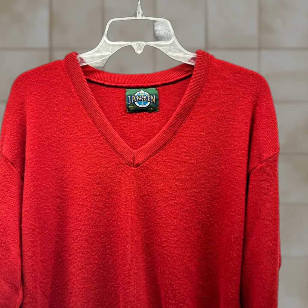 Jantzen VINTAGE Jantzen Sweater Mens XL Red Knit Acrylic V-Neck 80s Pullover Long Sleeve Size US XL / EU 56 / 4 - 1 Thumbnail