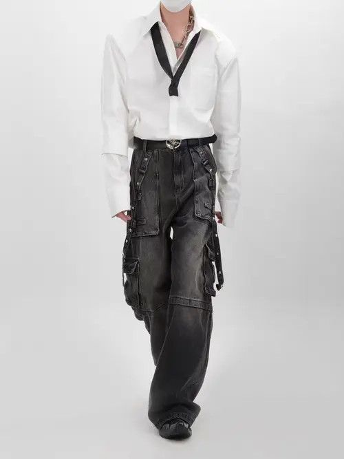 Japanese Brand × Jean Retro deconstructed punk distressed style heavy-duty jeans Size US 32 / EU 48 - 3 Thumbnail