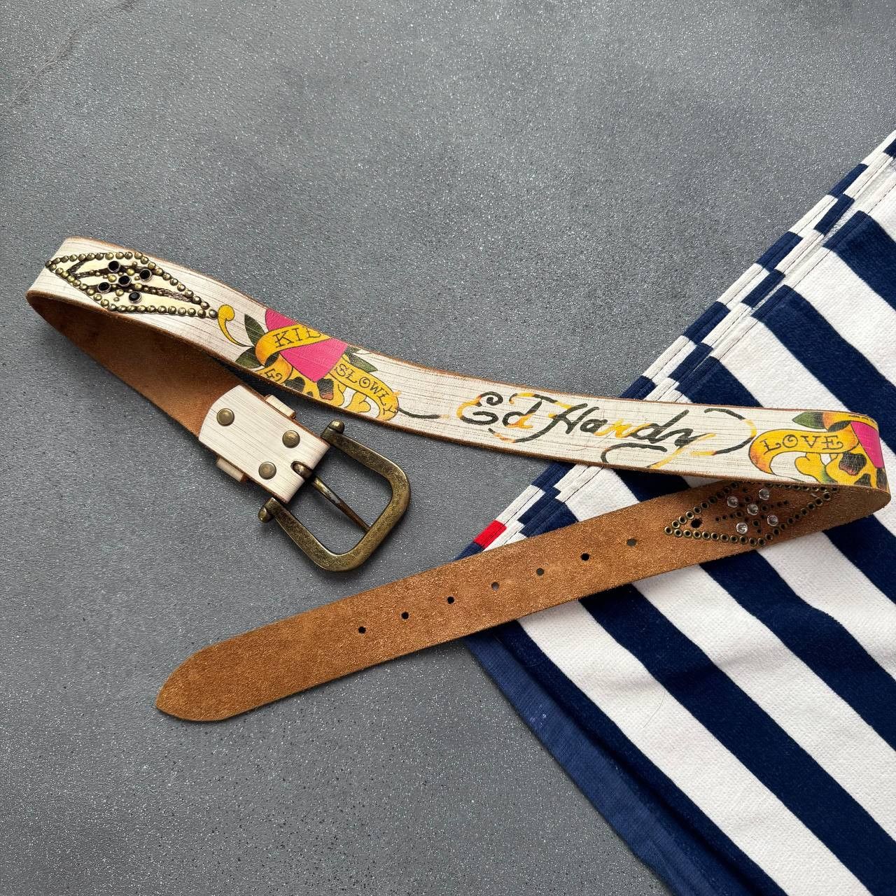 Ed Hardy × Vintage Ed Hardy X Christian Audigier Vintage Unisex Leather Belt Size ONE SIZE - 3 Thumbnail