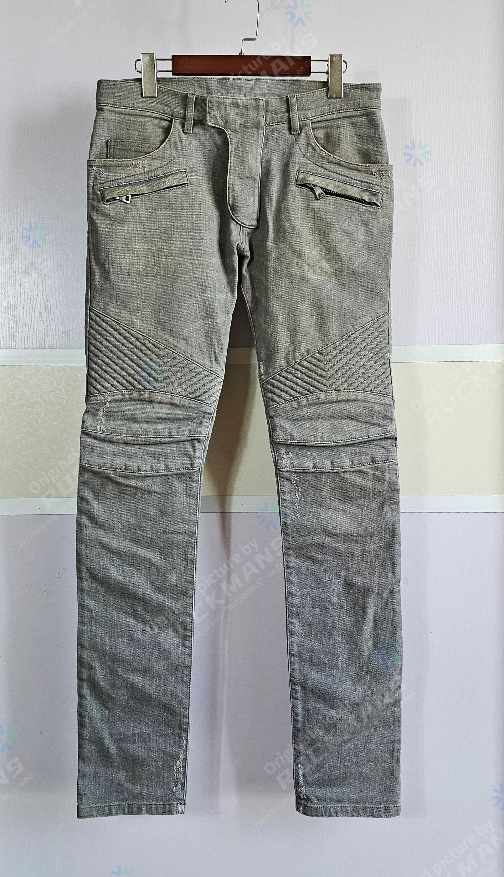 Balmain Balmain Men's Grey Biker Jeans Size 29 Size US 29 - 1 Thumbnail
