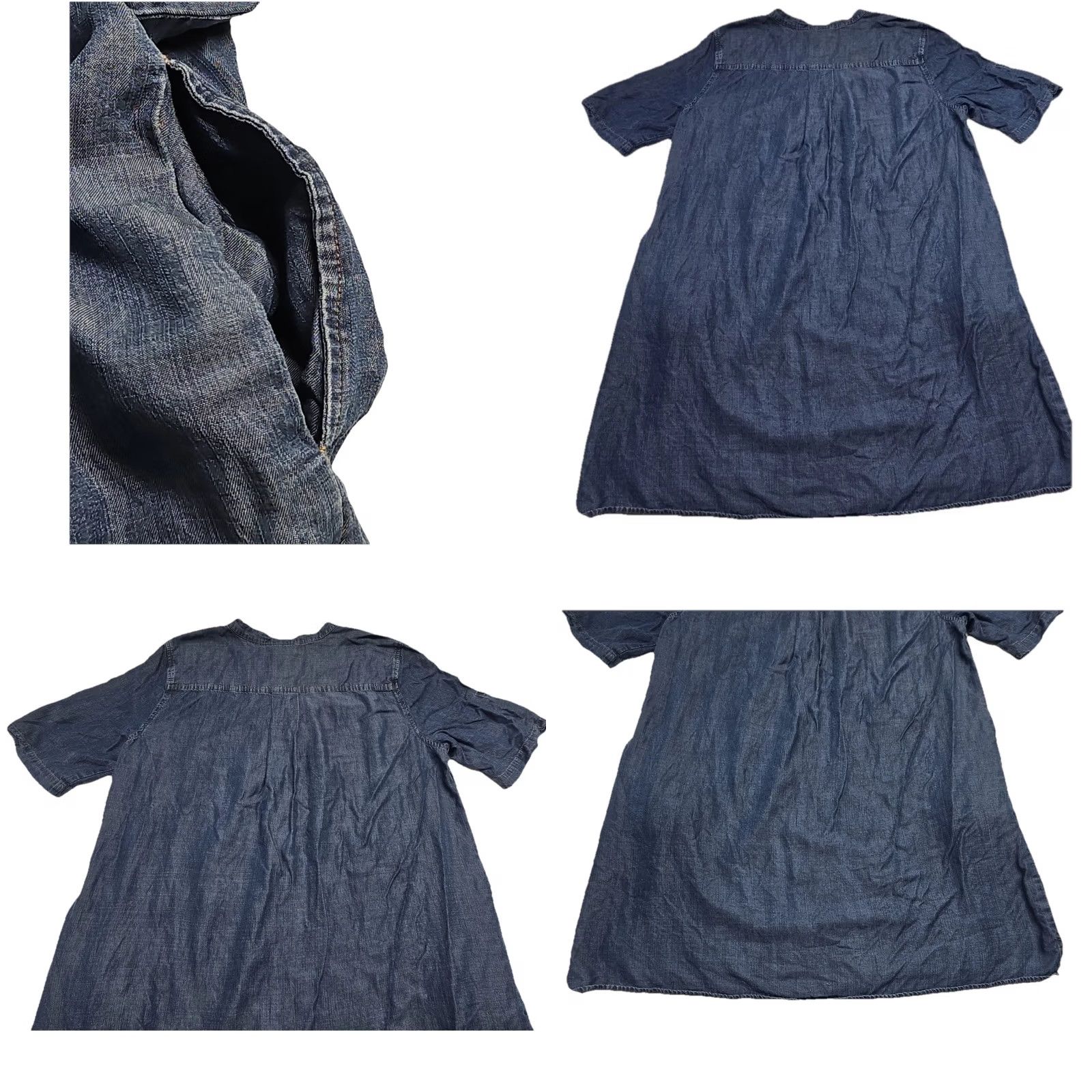 Vintage Philosophy Chambray Dress Womens XXL Blue 100% Tencel Lyocell Roll Tab Sleeve Short Sleeve V-Neck Casual Shift Dress Size XXL / US 16-18 / IT 52-54 - 8 Thumbnail