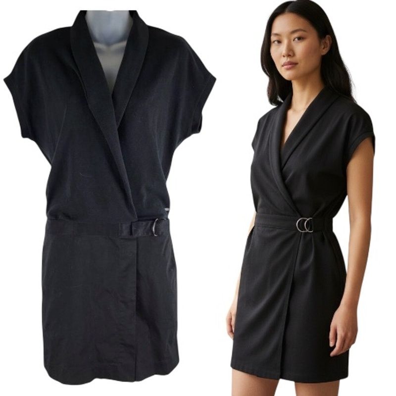 NEW Lacoste Wrap Dress Short Sleeve Black Logo Size 36 (XS)