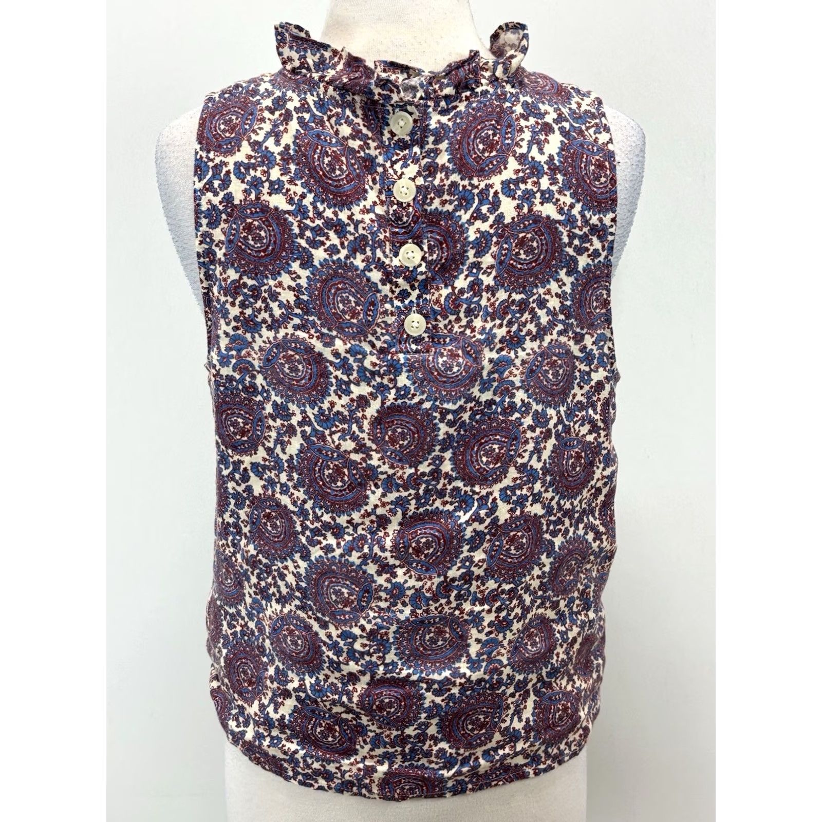 J.Crew J.CREW Top Women’s L Fleur Sleeveless Paisley Floral Ruffle Neck Blouse Linen Shirt Blouse Linen Multicolor Women Regular L Size L / US 10 / IT 46 - 3 Thumbnail