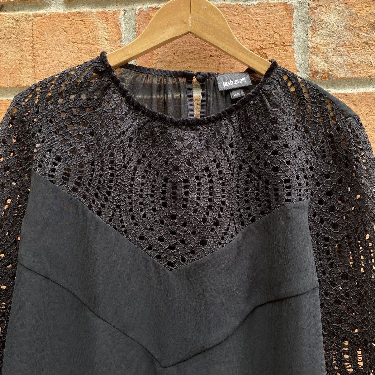 Just Cavalli Just Cavalli Black Chiffon Blouse with Knit Sleeves Size M / US 6-8 / IT 42-44 - 5 Thumbnail