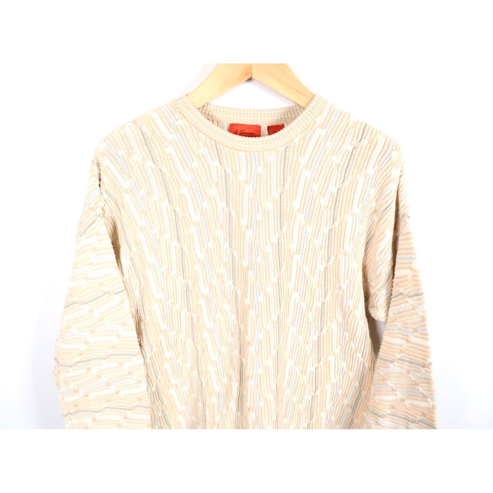 Coogi VINTAGE J. Simon Pullover Sweater Shirt Mens Medium Pale Pink 3D Knit Cotton Crew Neck Long Sleeve Vintage 90s Retro Size US S / EU 44-46 / 1 - 4 Thumbnail