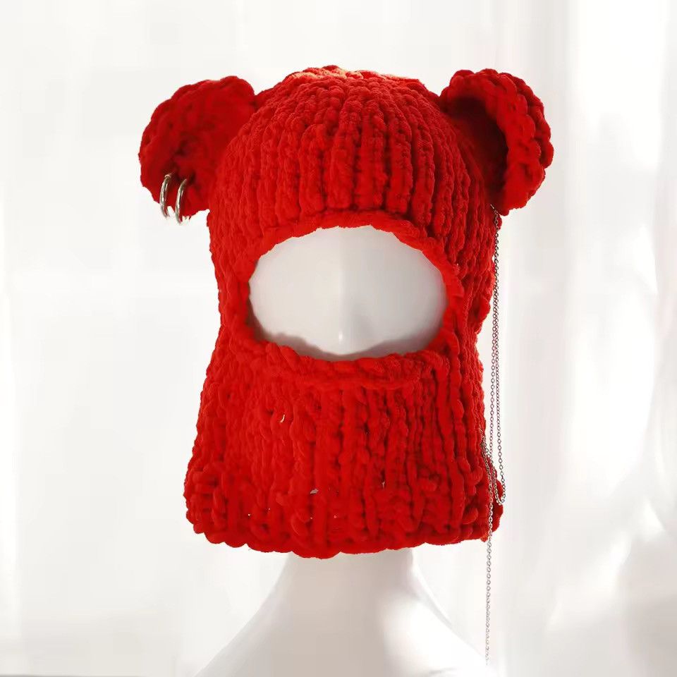 Handmade Knitted Balaclava Ski Mask Bunny Teddy Bear Style Size ONE SIZE - 2 Thumbnail