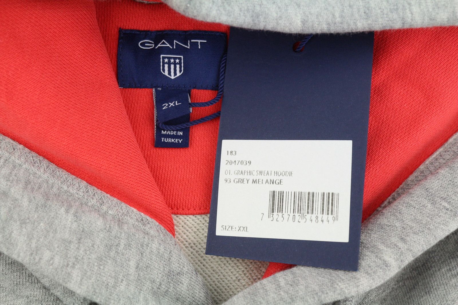 Gant GRAPHIC SWEAT 2XL Grey Melange Logo Hoodie 87323 Size US XXL / EU 58 / 5 - 6 Thumbnail
