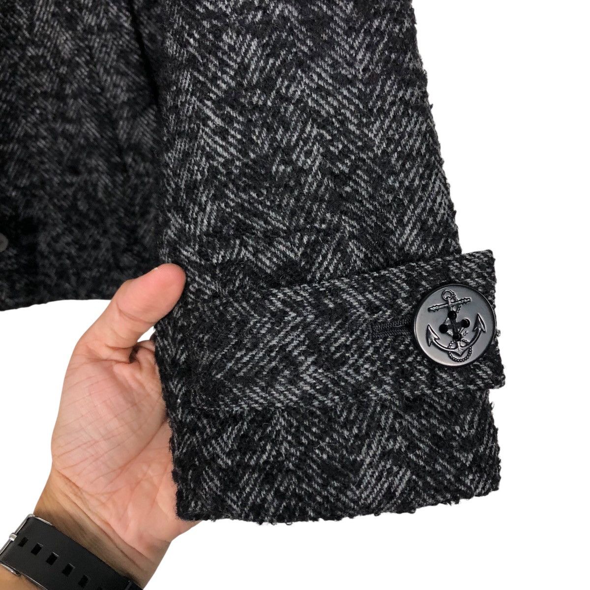 Japanese Brand Tommy Bahama Wool Blend Peacoat — Charcoal Herringbone Size US XS / EU 42 / 0 - 16 Thumbnail